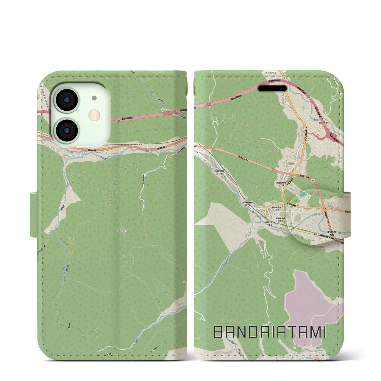 【磐梯熱海(福島県)】地図柄iPhoneケース(手帳タイプ)