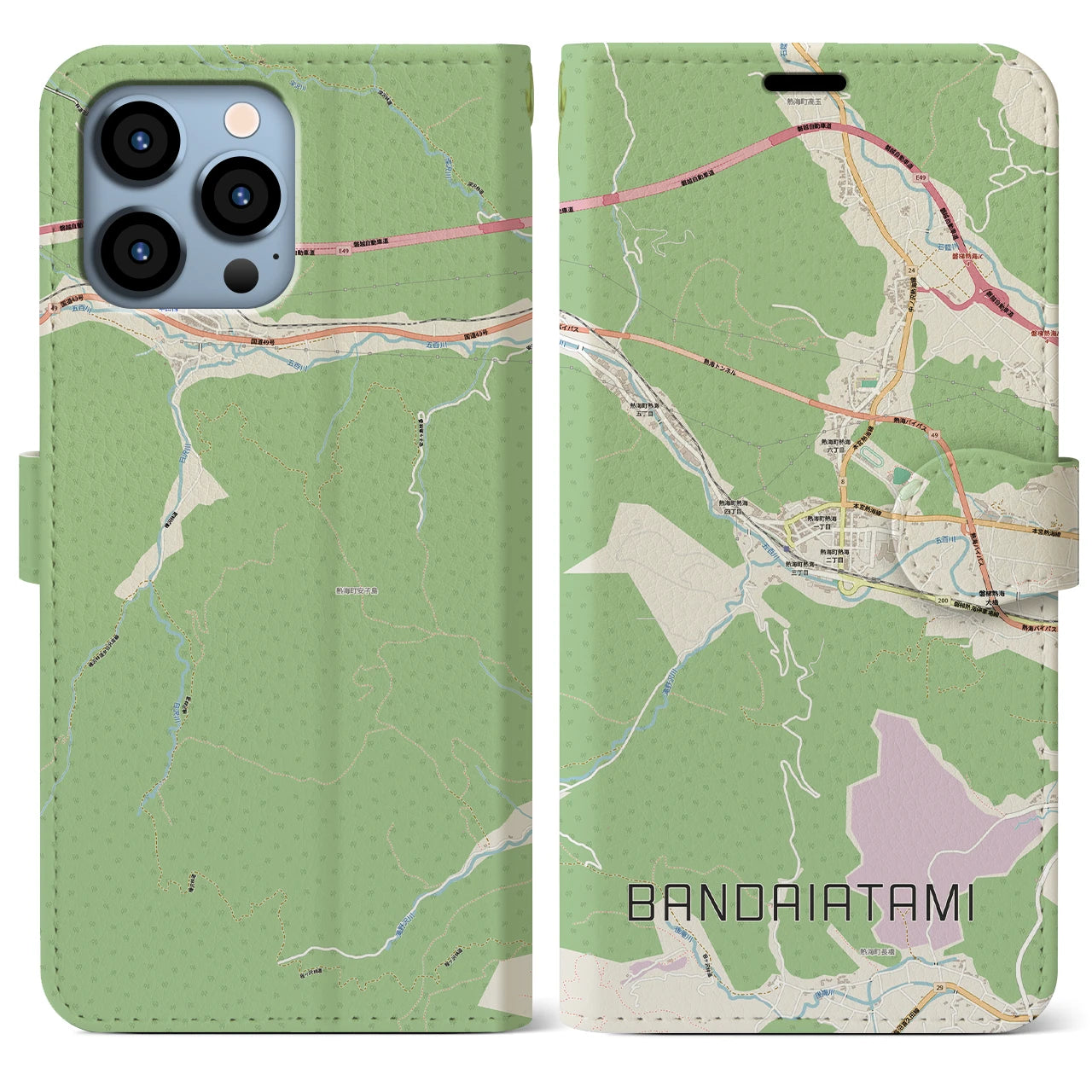 【磐梯熱海(福島県)】地図柄iPhoneケース(手帳タイプ)