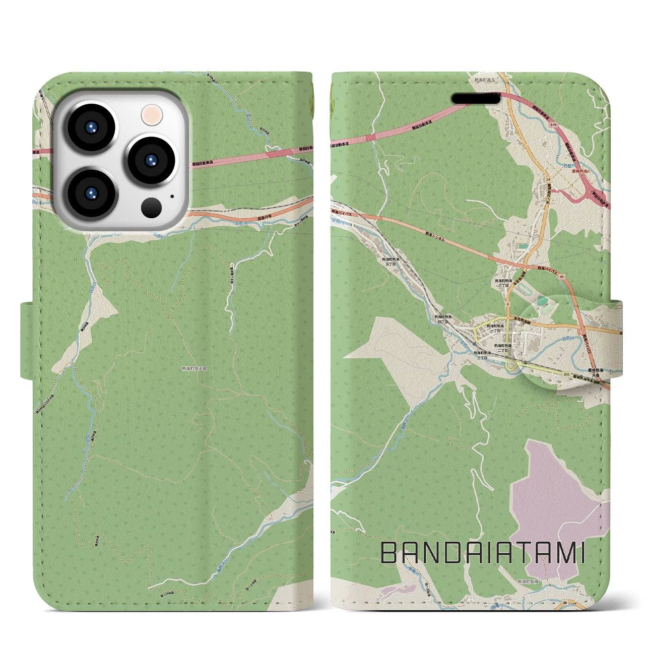 【磐梯熱海(福島県)】地図柄iPhoneケース(手帳タイプ)