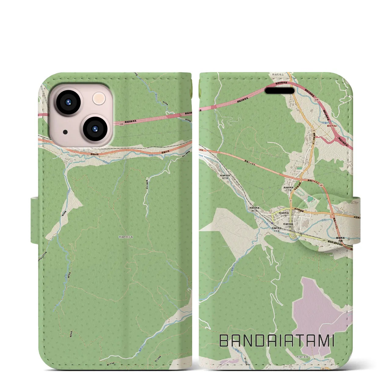 【磐梯熱海(福島県)】地図柄iPhoneケース(手帳タイプ)