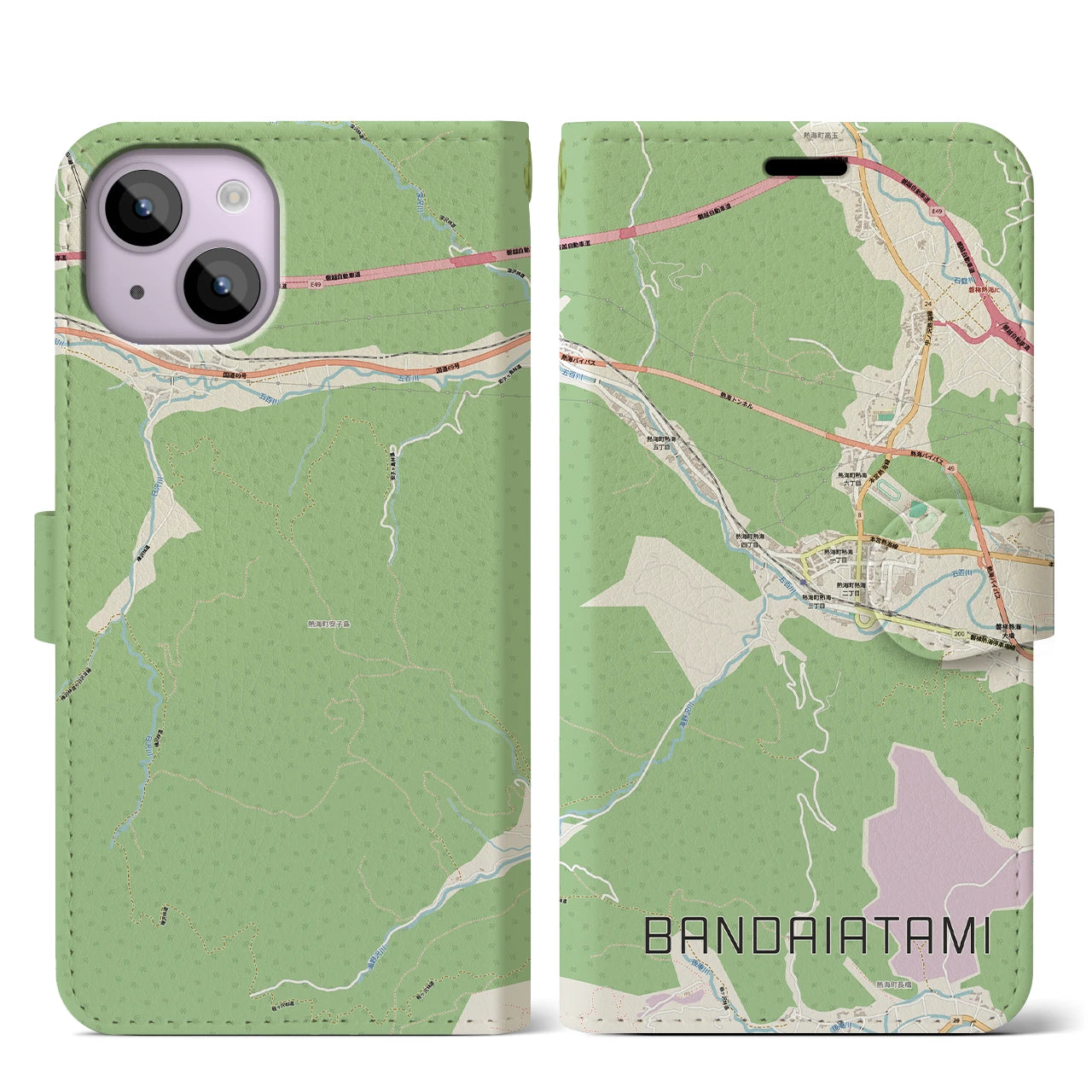 【磐梯熱海(福島県)】地図柄iPhoneケース(手帳タイプ)