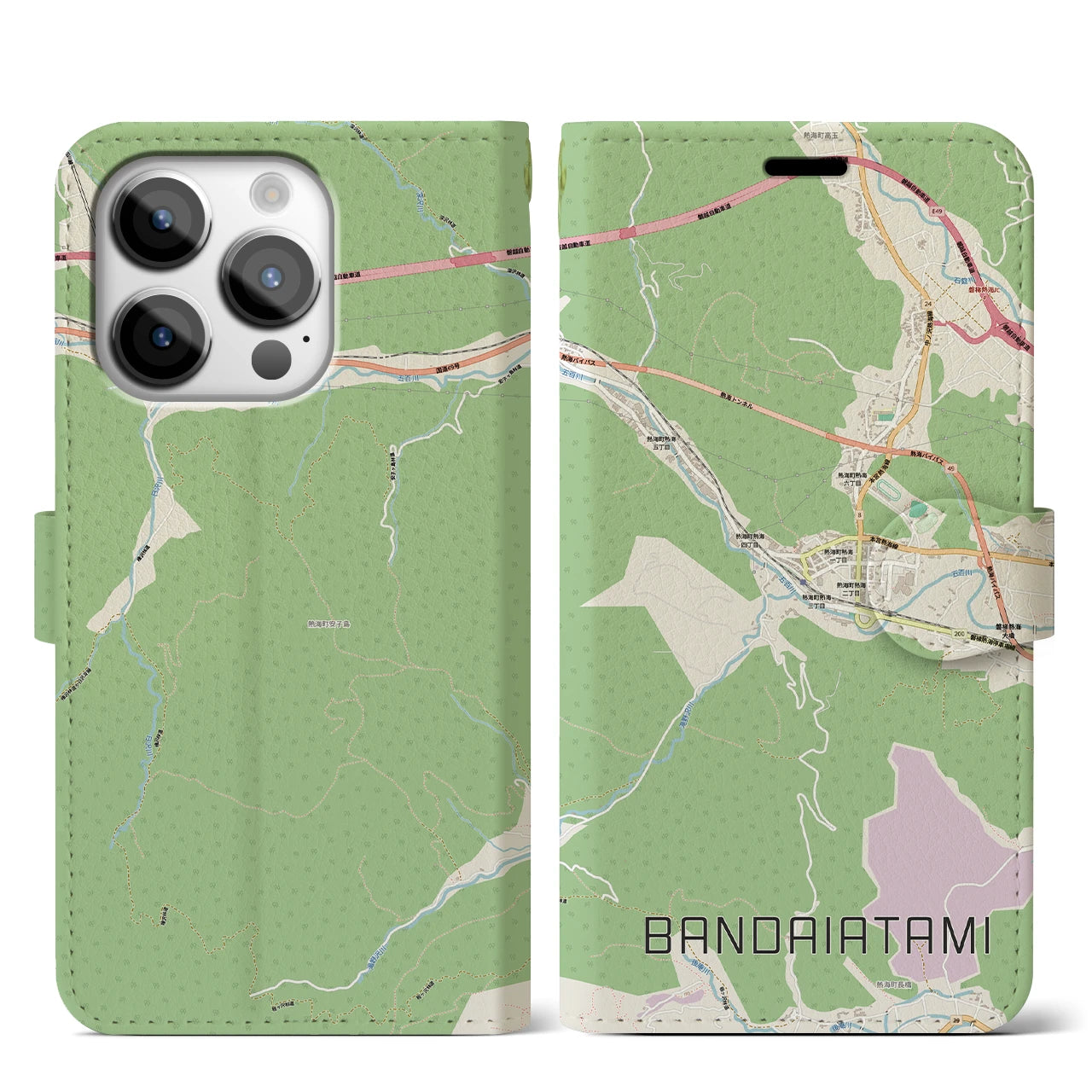 【磐梯熱海(福島県)】地図柄iPhoneケース(手帳タイプ)