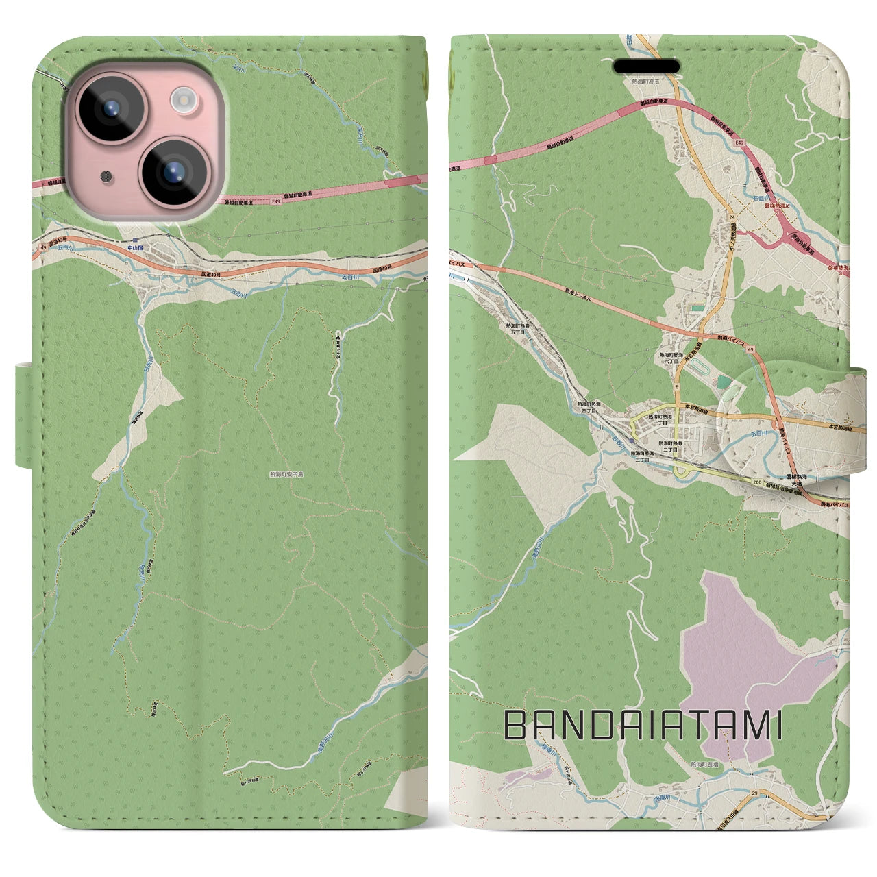 【磐梯熱海(福島県)】地図柄iPhoneケース(手帳タイプ)
