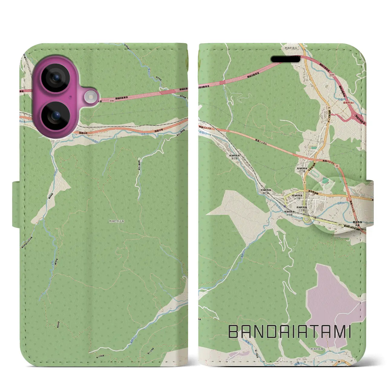 【磐梯熱海(福島県)】地図柄iPhoneケース(手帳タイプ)