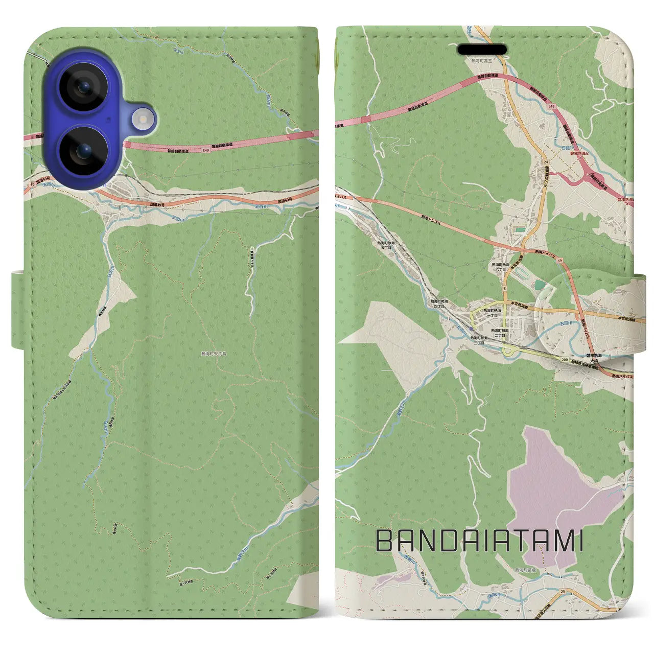 【磐梯熱海(福島県)】地図柄iPhoneケース(手帳タイプ)
