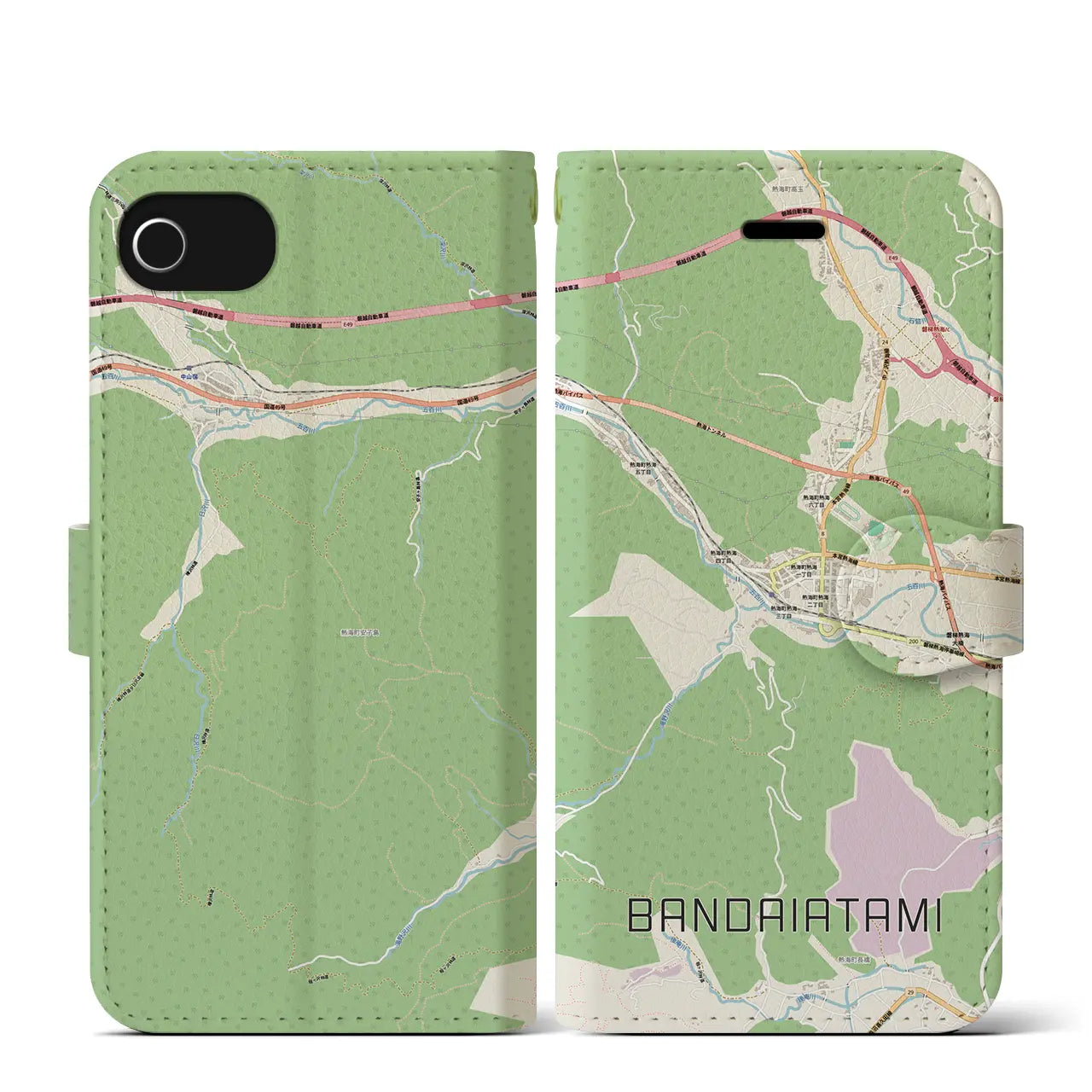 【磐梯熱海(福島県)】地図柄iPhoneケース(手帳タイプ)