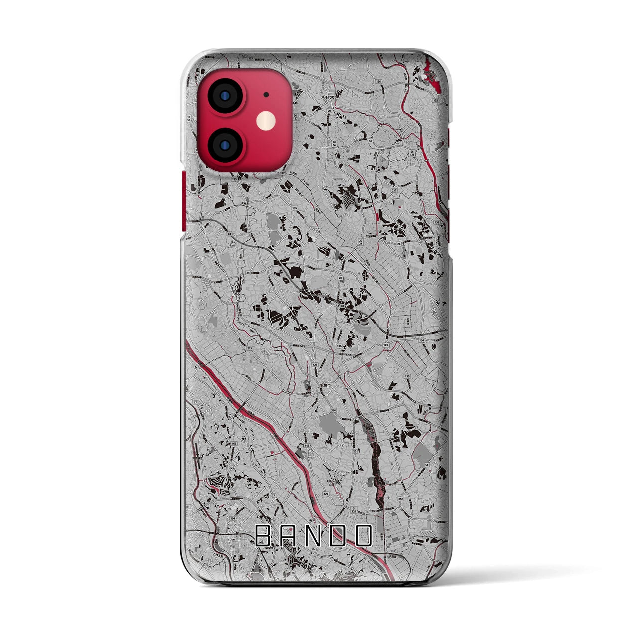 【坂東(茨城県)】地図柄iPhoneケース(クリアタイプ)モノトーン・iPhone 11 用