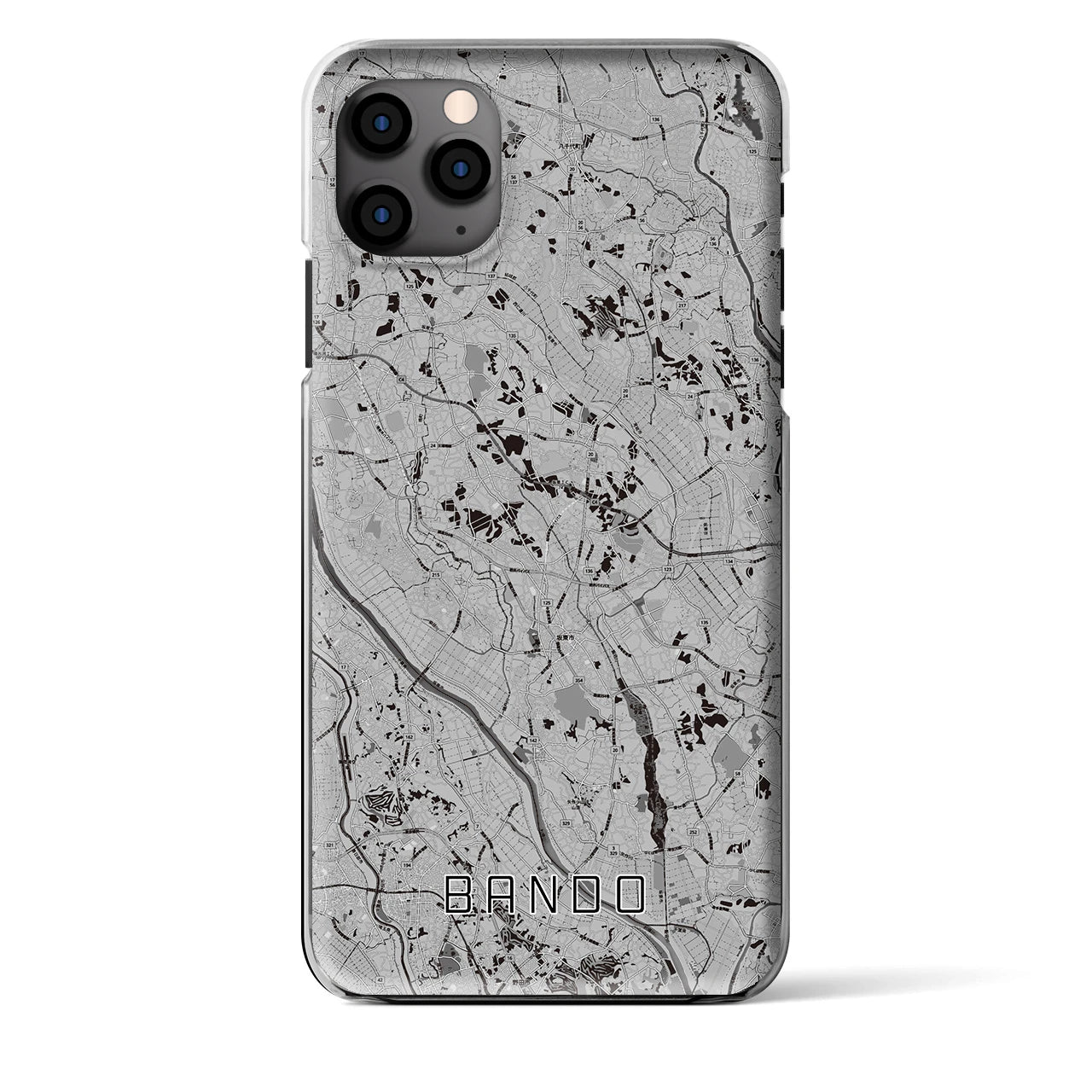 【坂東(茨城県)】地図柄iPhoneケース(クリアタイプ)モノトーン・iPhone 11 Pro Max 用