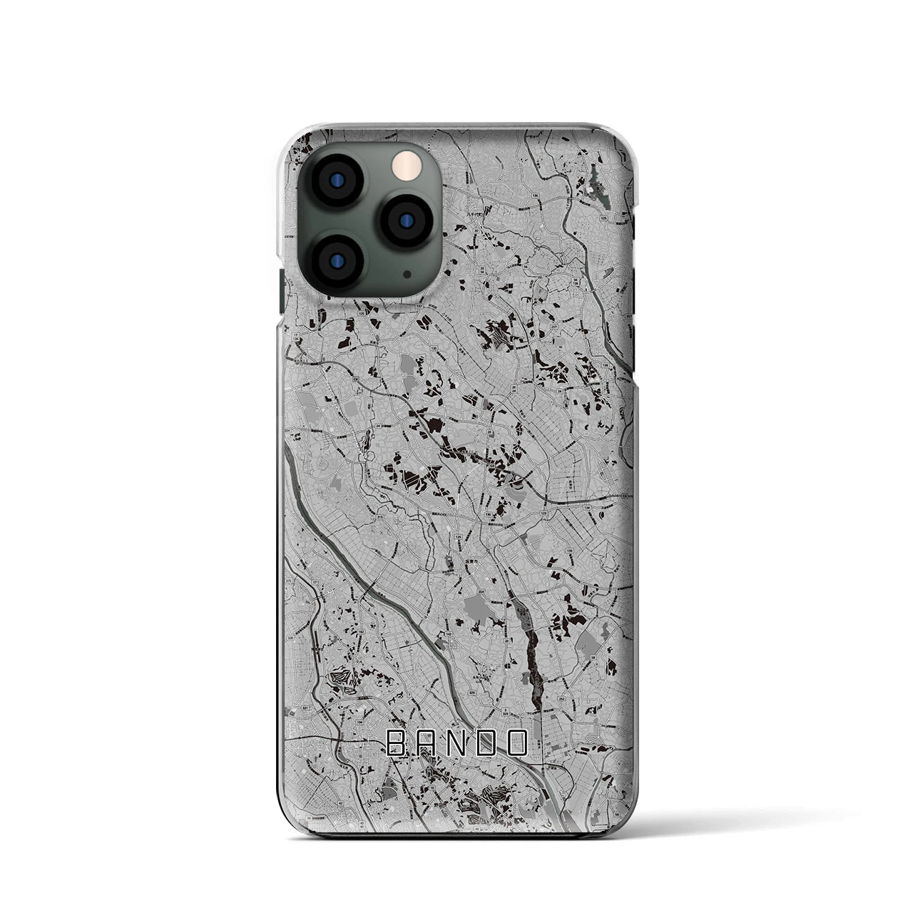 【坂東(茨城県)】地図柄iPhoneケース(クリアタイプ)モノトーン・iPhone 11 Pro 用