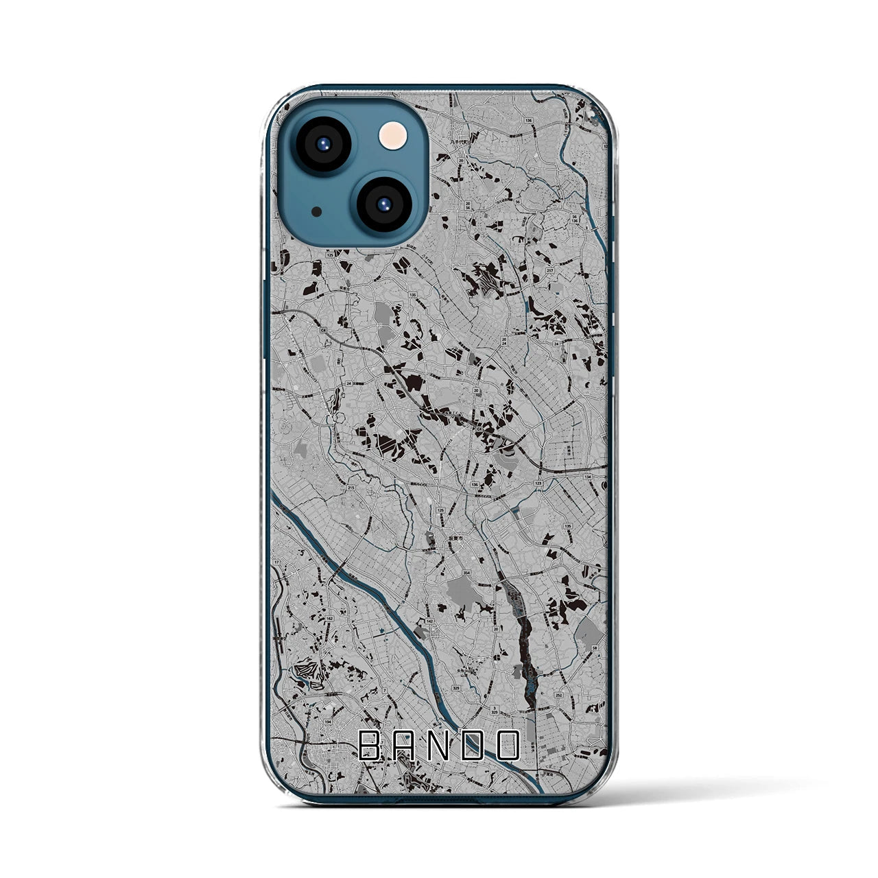【坂東(茨城県)】地図柄iPhoneケース(クリアタイプ)モノトーン・iPhone 13 用