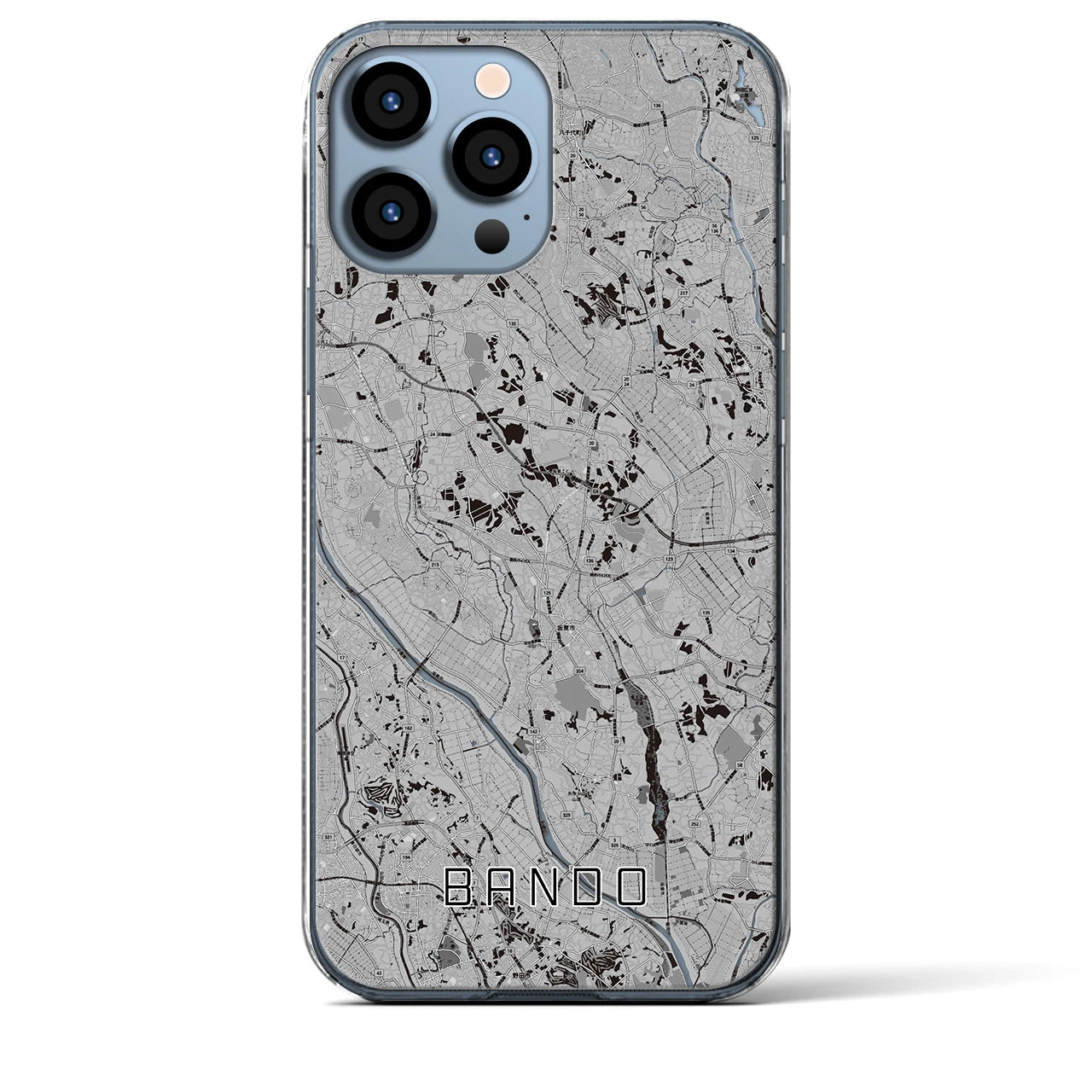 【坂東(茨城県)】地図柄iPhoneケース(クリアタイプ)モノトーン・iPhone 13 Pro Max 用