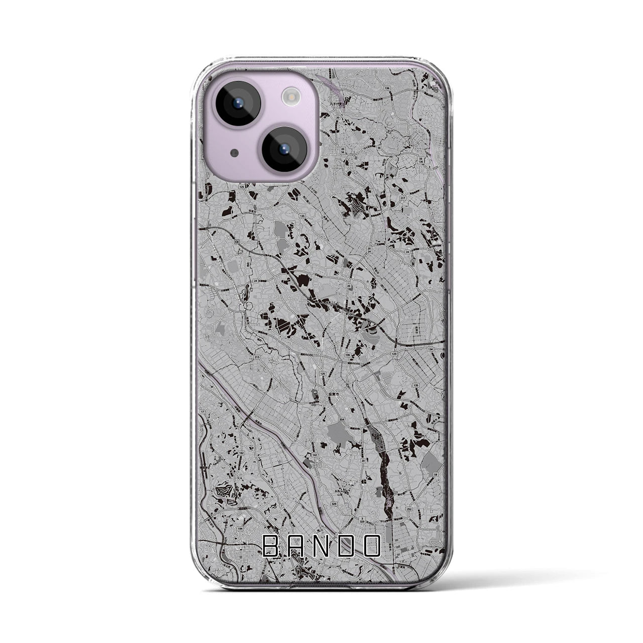 【坂東(茨城県)】地図柄iPhoneケース(クリアタイプ)モノトーン・iPhone 14 用