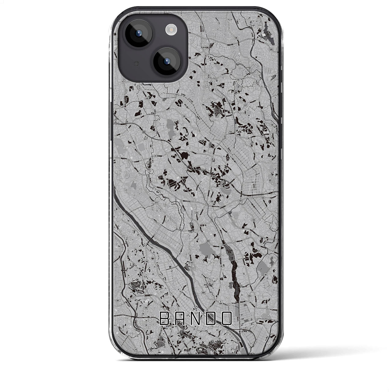 【坂東(茨城県)】地図柄iPhoneケース(クリアタイプ)モノトーン・iPhone 14 Plus 用