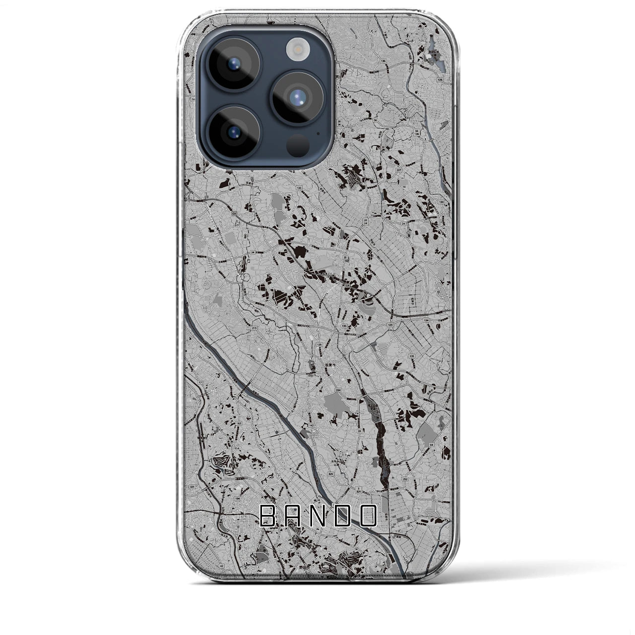 【坂東(茨城県)】地図柄iPhoneケース(クリアタイプ)モノトーン・iPhone 15 Pro Max 用