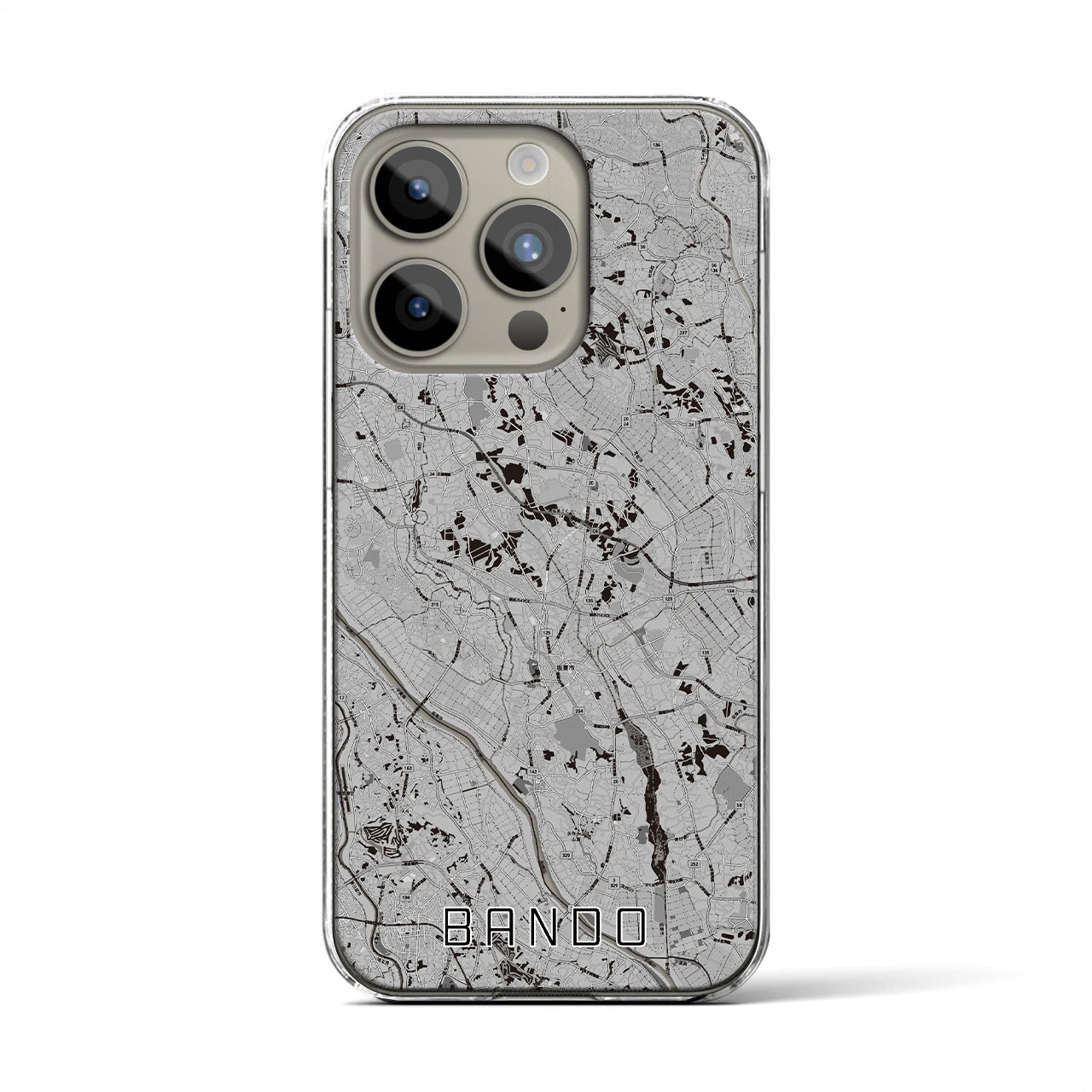 【坂東(茨城県)】地図柄iPhoneケース(クリアタイプ)モノトーン・iPhone 15 Pro 用