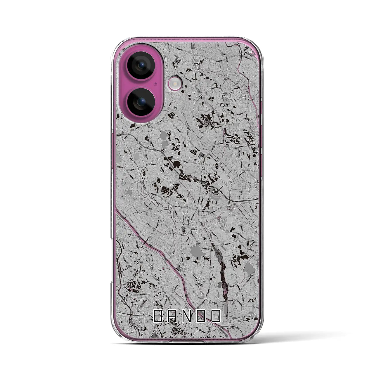 【坂東(茨城県)】地図柄iPhoneケース(クリアタイプ)モノトーン・iPhone 16 Pro 用