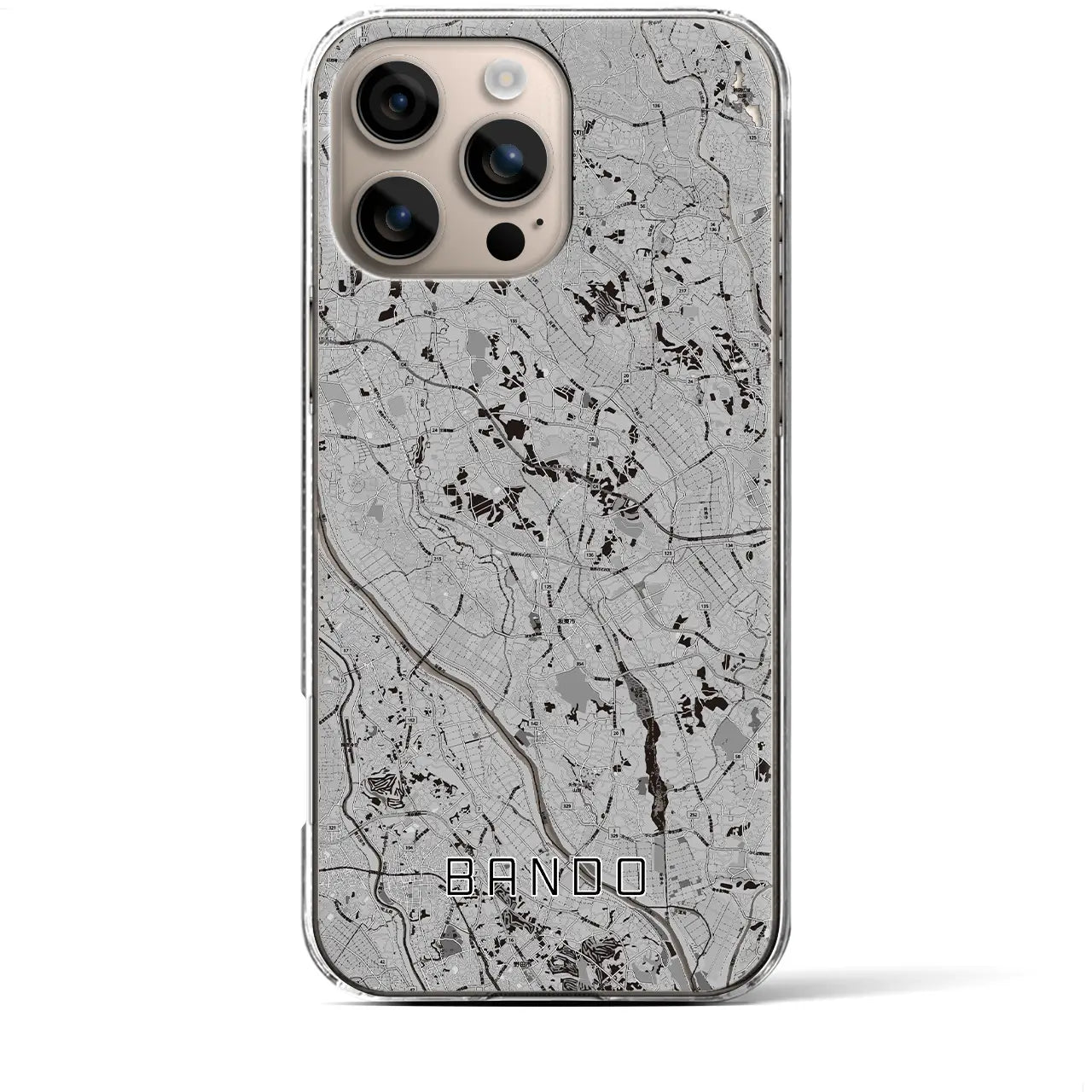 【坂東(茨城県)】地図柄iPhoneケース(クリアタイプ)モノトーン・iPhone 16 Plus 用