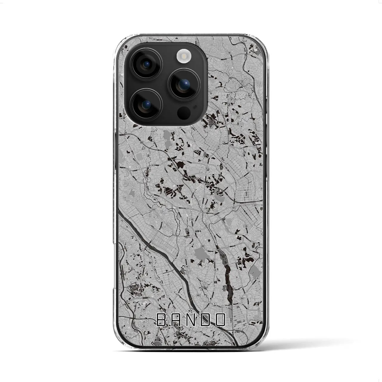 【坂東(茨城県)】地図柄iPhoneケース(クリアタイプ)モノトーン・iPhone 16 用