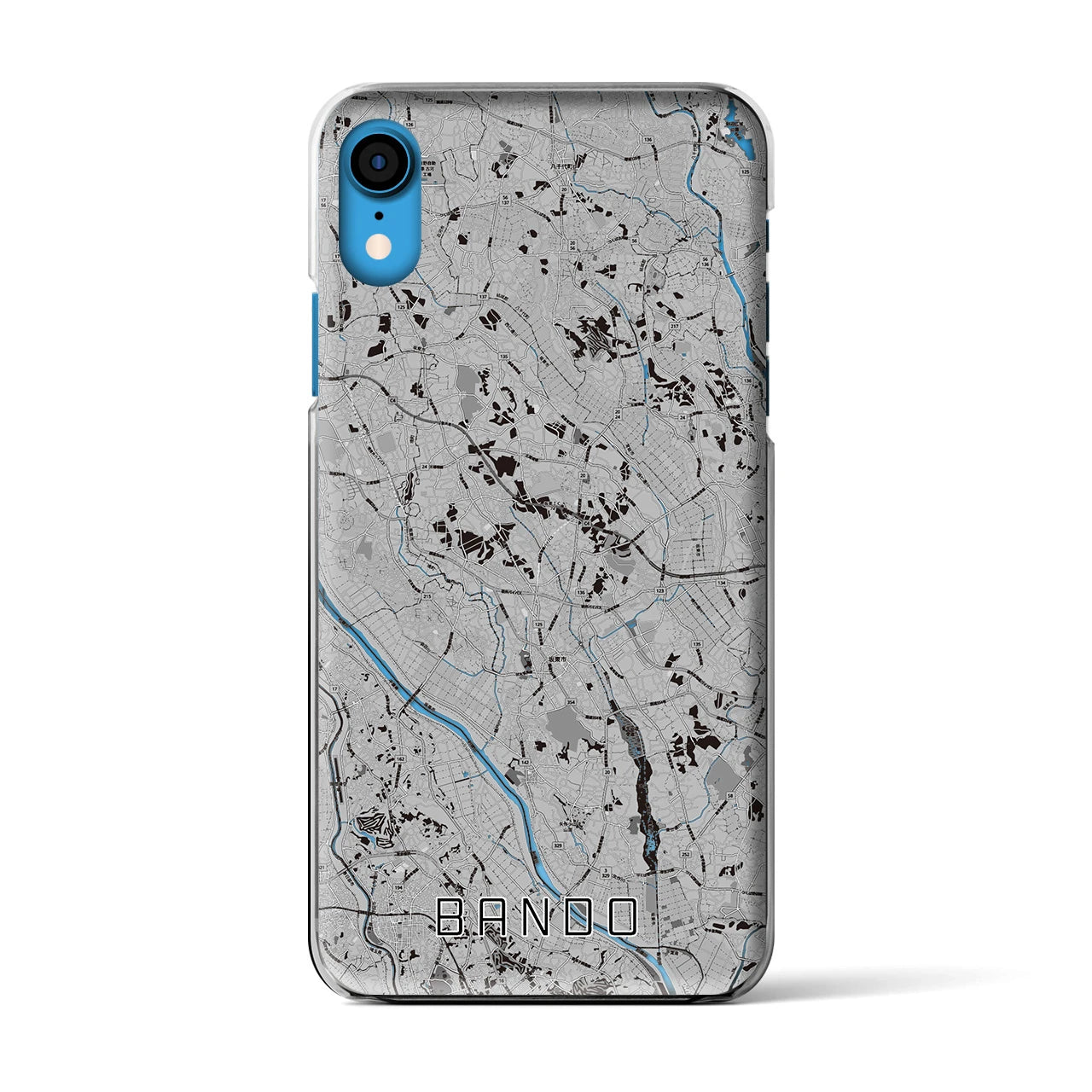 【坂東(茨城県)】地図柄iPhoneケース(クリアタイプ)モノトーン・iPhone XR 用