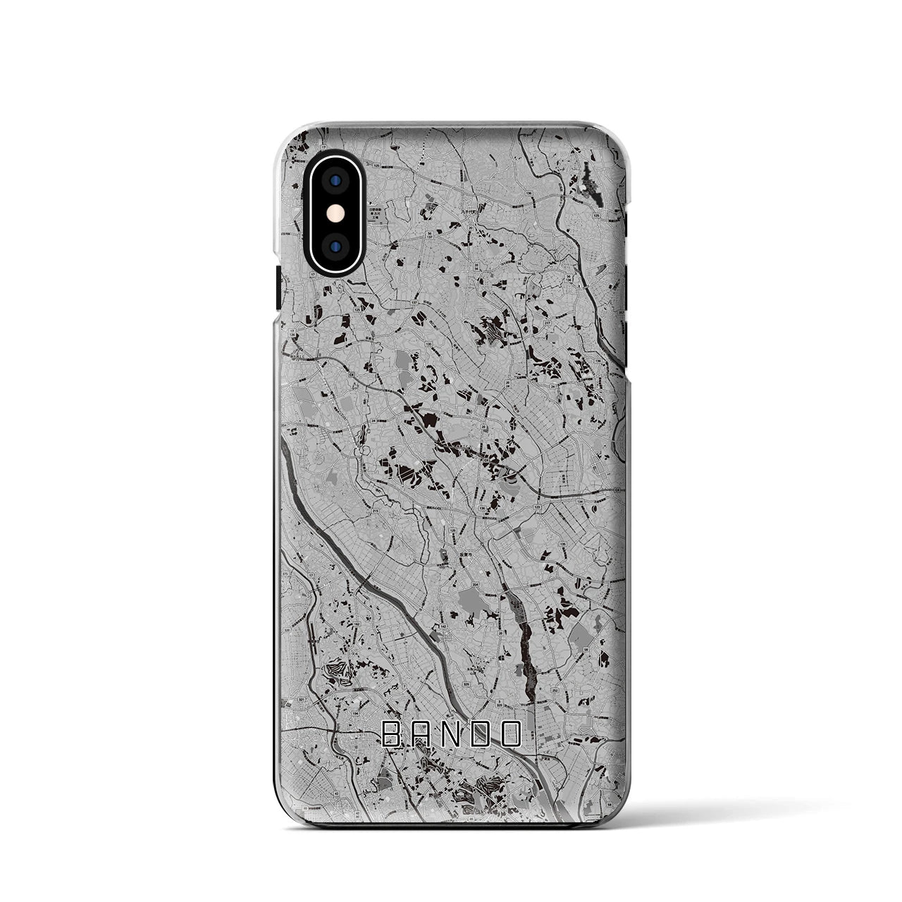 【坂東(茨城県)】地図柄iPhoneケース(クリアタイプ)モノトーン・iPhone XS / X 用