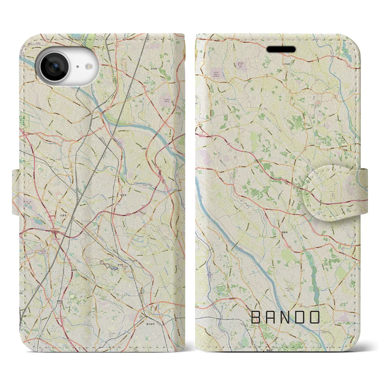 【坂東(茨城県)】地図柄iPhoneケース(手帳タイプ)
