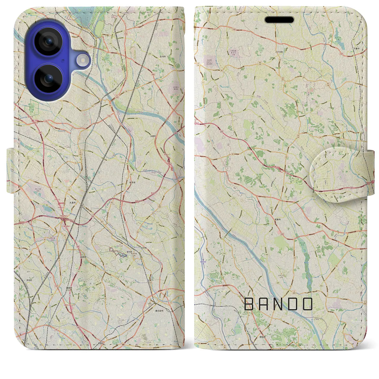 【坂東(茨城県)】地図柄iPhoneケース(手帳タイプ)ナチュラル・iPhone 16 Pro Max 用
