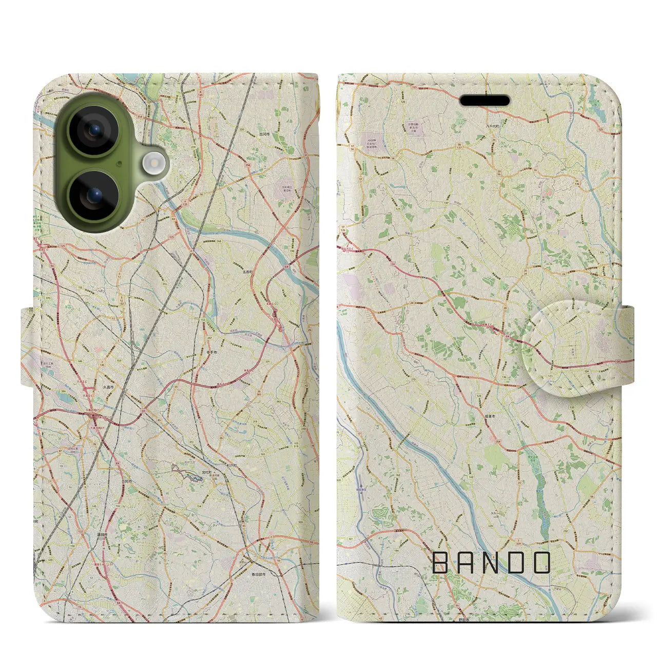 【坂東(茨城県)】地図柄iPhoneケース(手帳タイプ)
