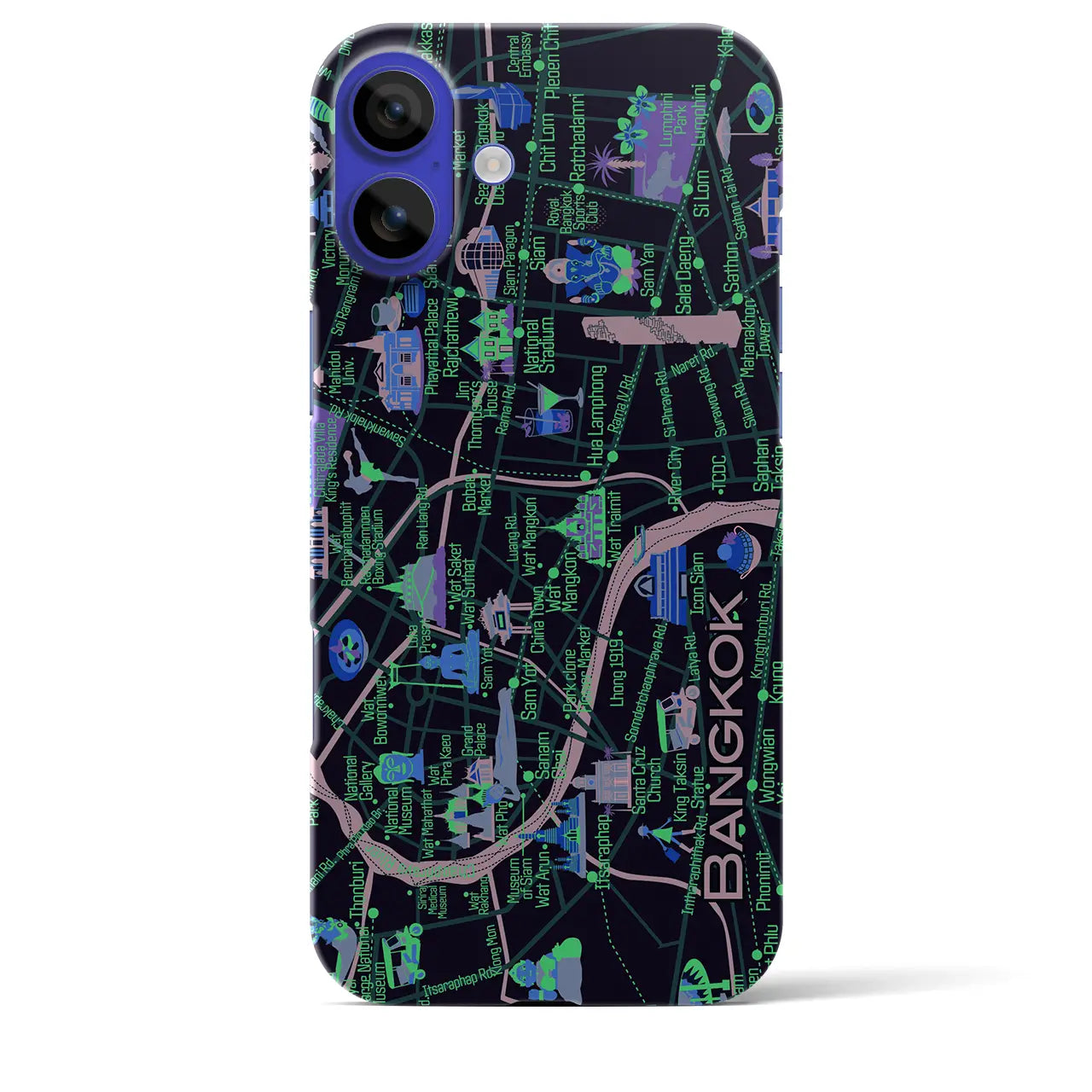 【バンコク(イラスト)】イラストマップiPhoneケース(バックカバータイプ)ダーク・iPhone 16 Pro Max 用