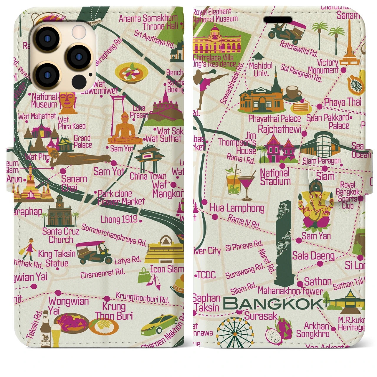 【バンコク】イラストマップiPhoneケース(手帳タイプ)
