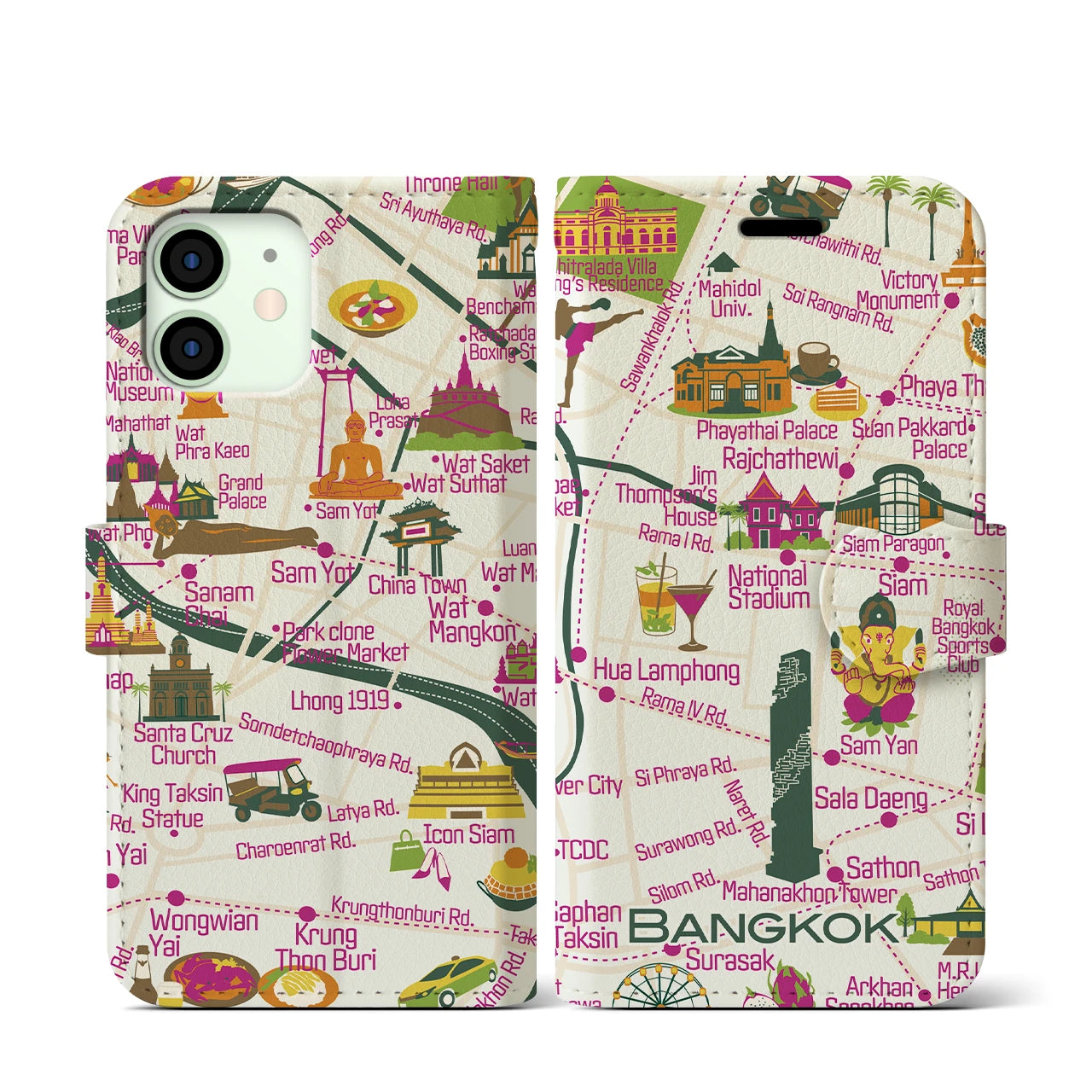 【バンコク】イラストマップiPhoneケース(手帳タイプ)