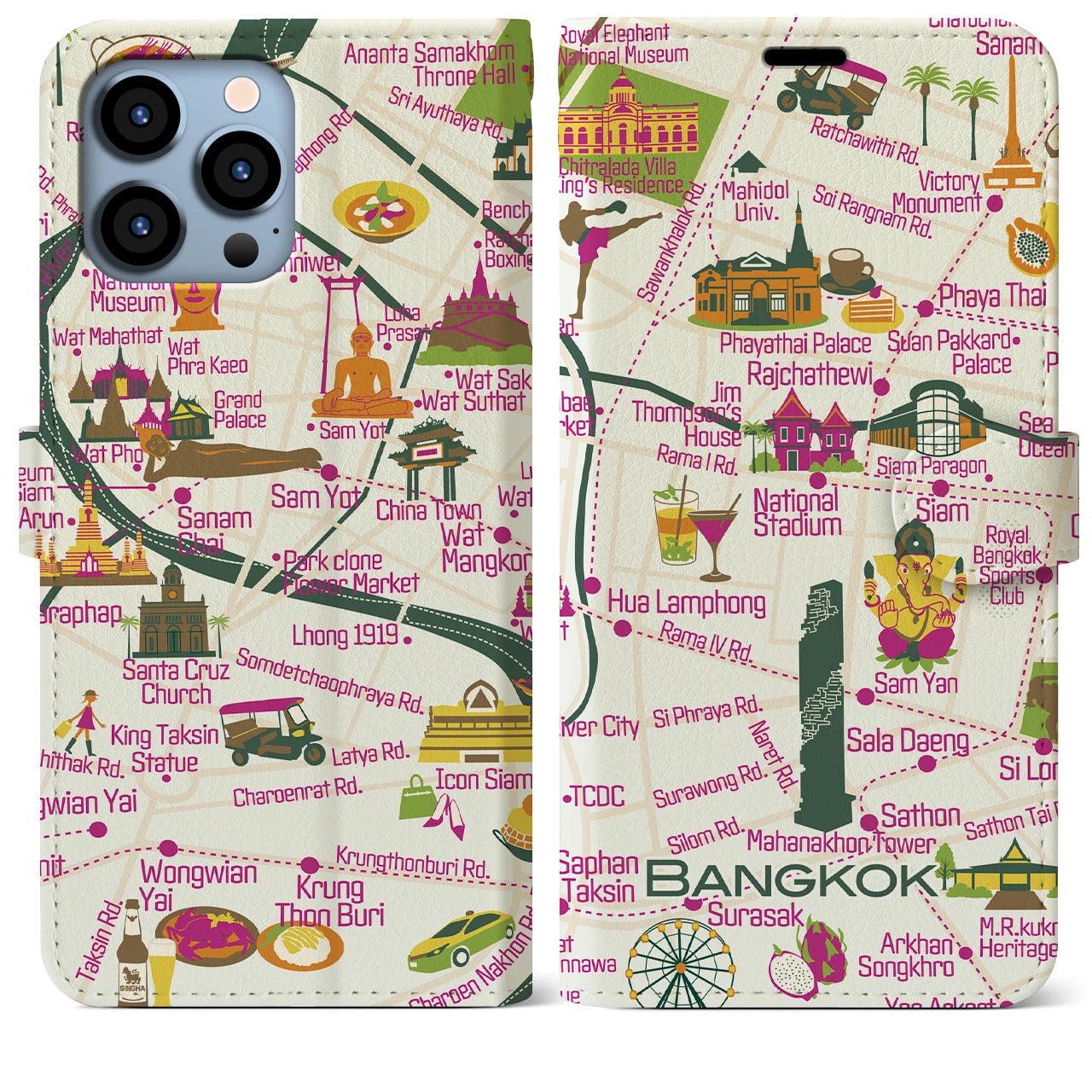 【バンコク】イラストマップiPhoneケース(手帳タイプ)