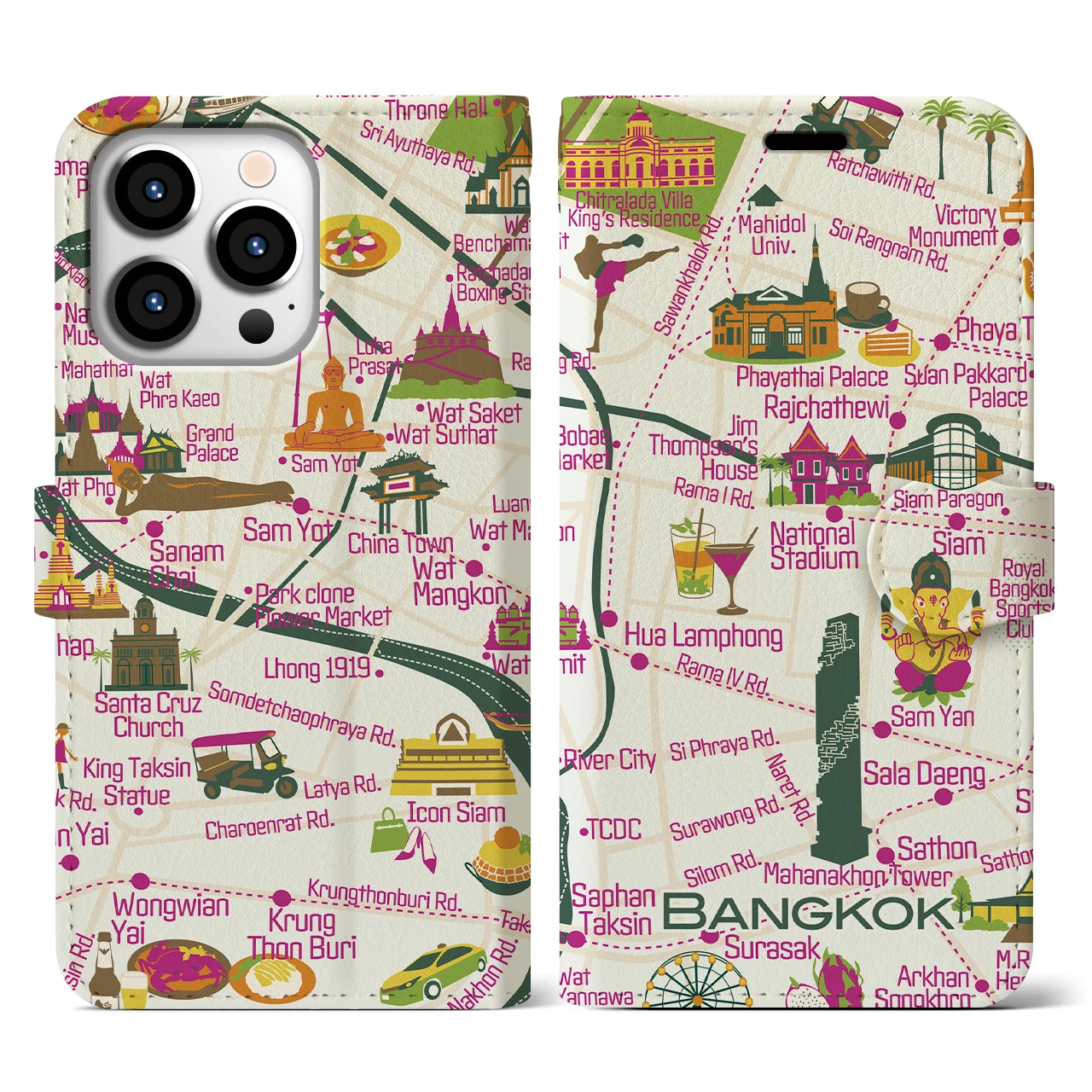 【バンコク】イラストマップiPhoneケース(手帳タイプ)