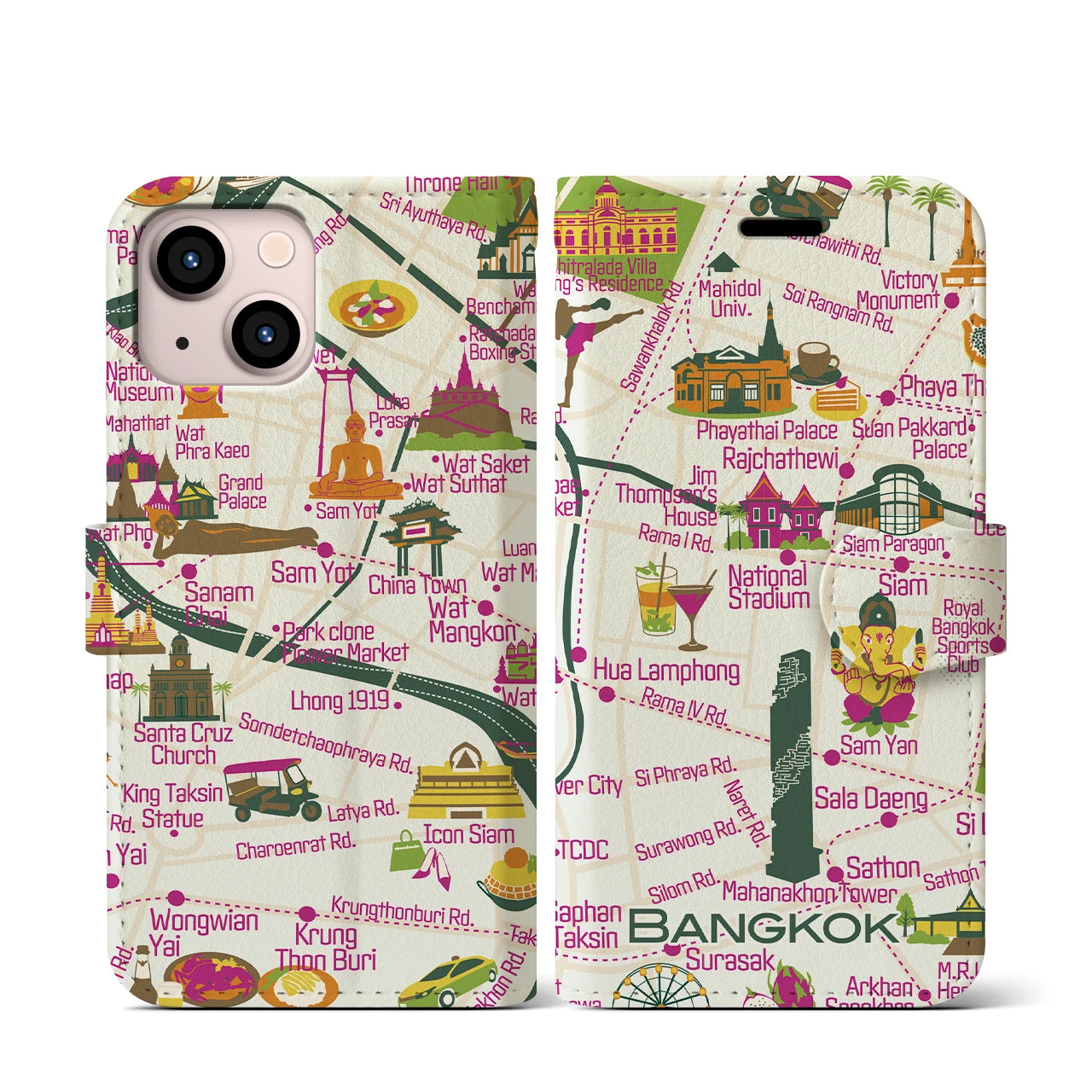 【バンコク】イラストマップiPhoneケース(手帳タイプ)