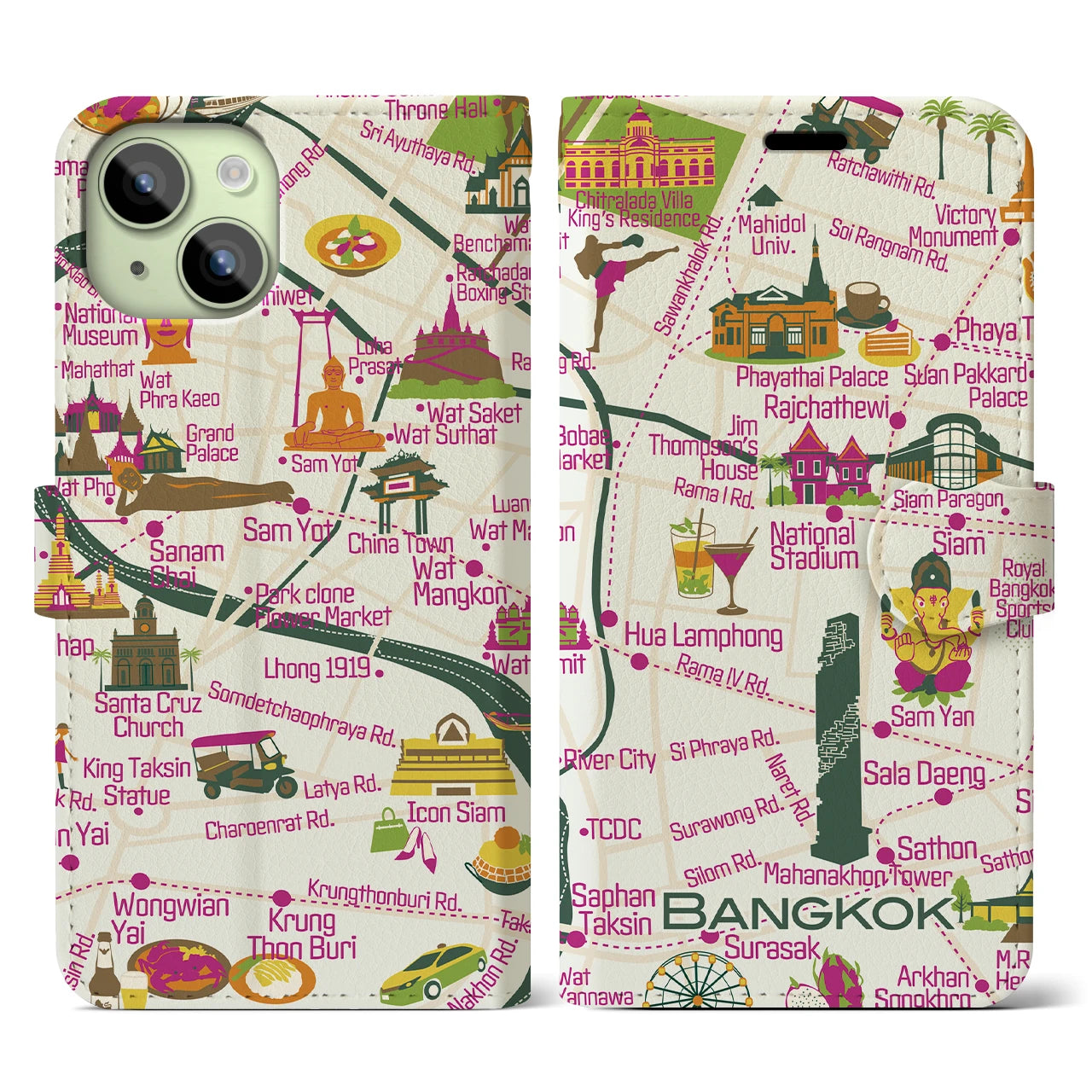 【バンコク】イラストマップiPhoneケース(手帳タイプ)