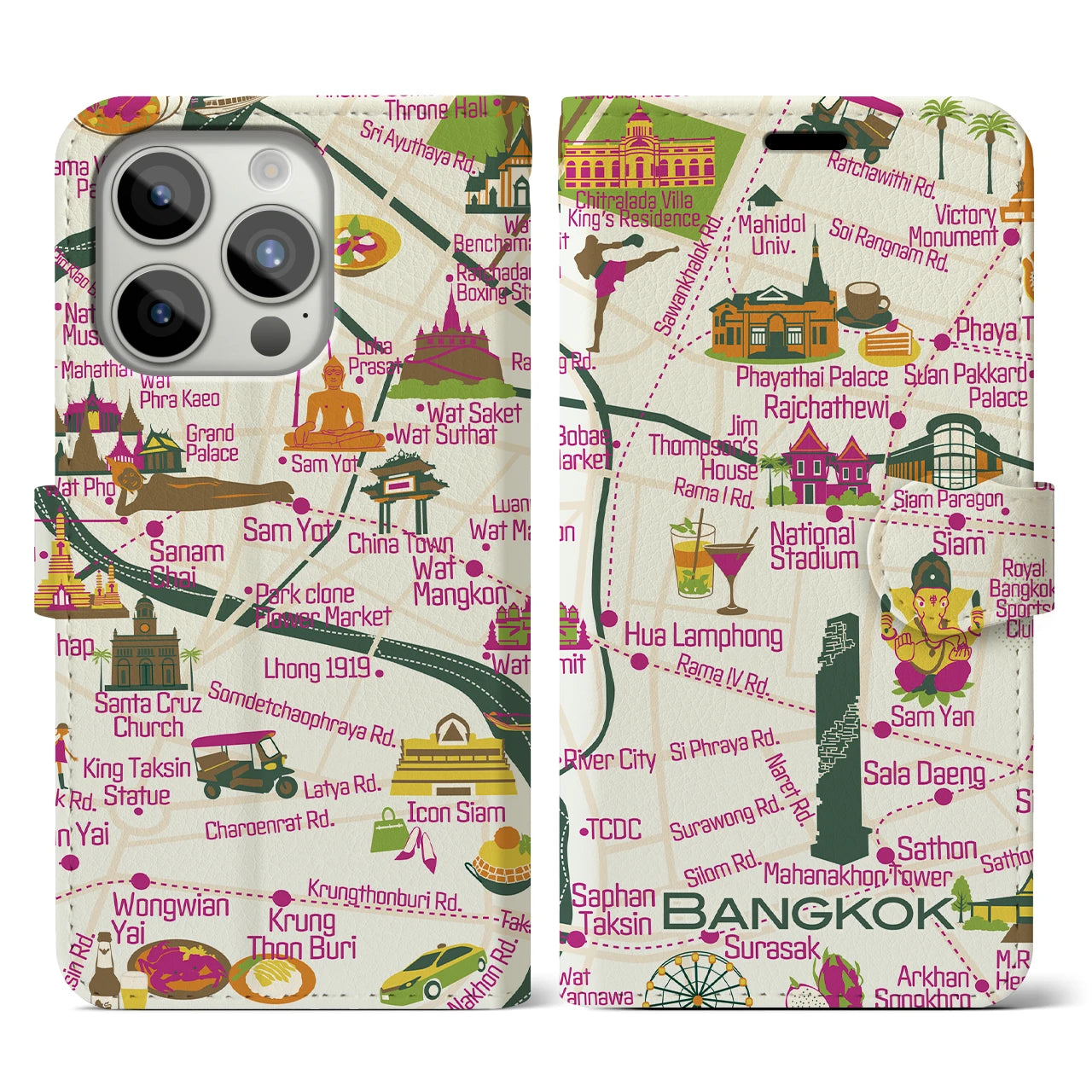 【バンコク】イラストマップiPhoneケース(手帳タイプ)