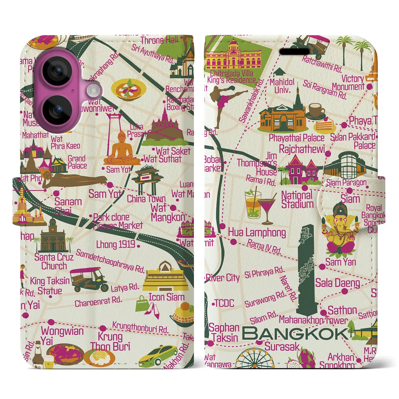 【バンコク】イラストマップiPhoneケース(手帳タイプ)