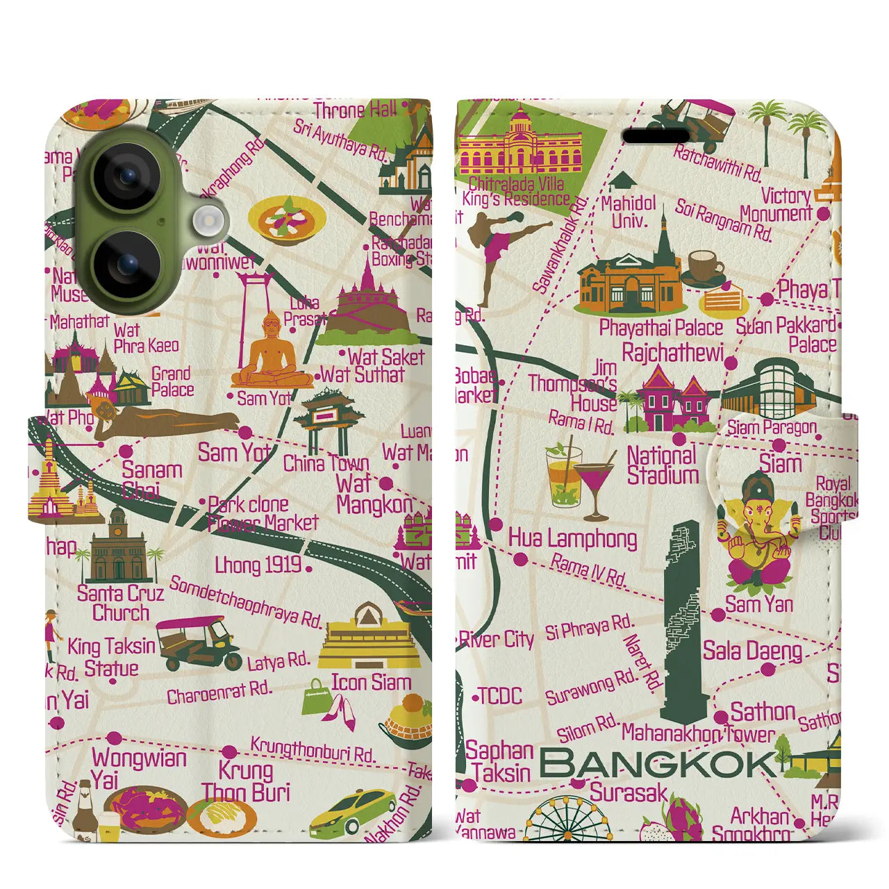 【バンコク】イラストマップiPhoneケース(手帳タイプ)