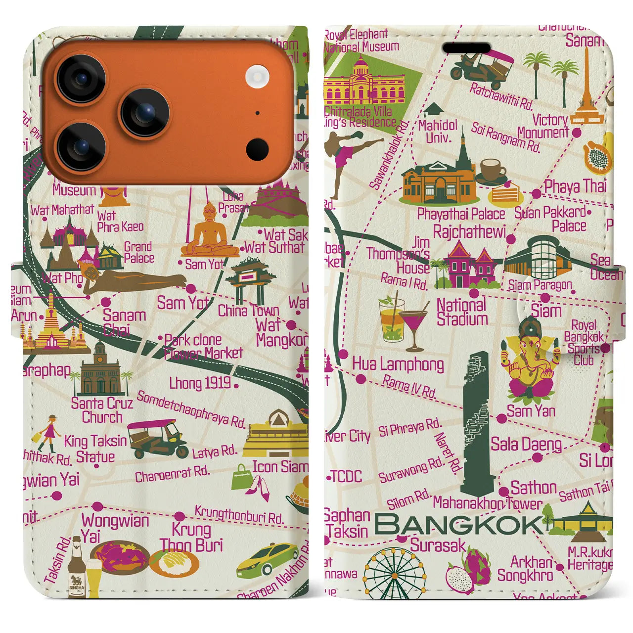 【バンコク】イラストマップiPhoneケース(手帳タイプ)