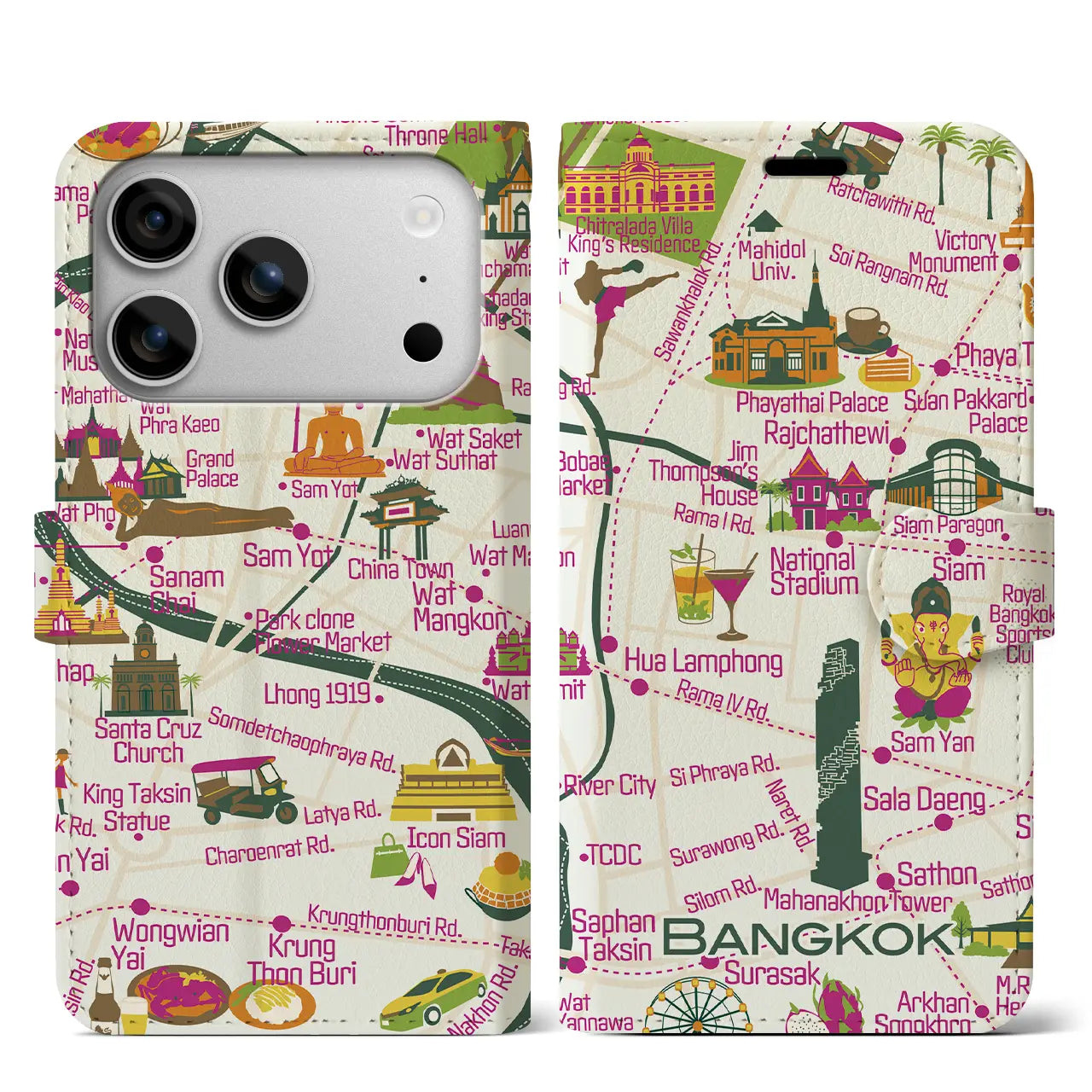 【バンコク】イラストマップiPhoneケース(手帳タイプ)