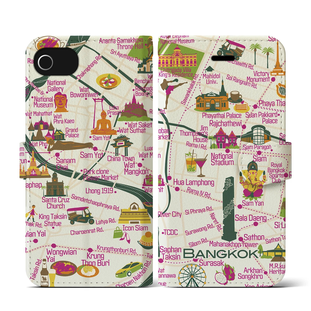 【バンコク】イラストマップiPhoneケース(手帳タイプ)