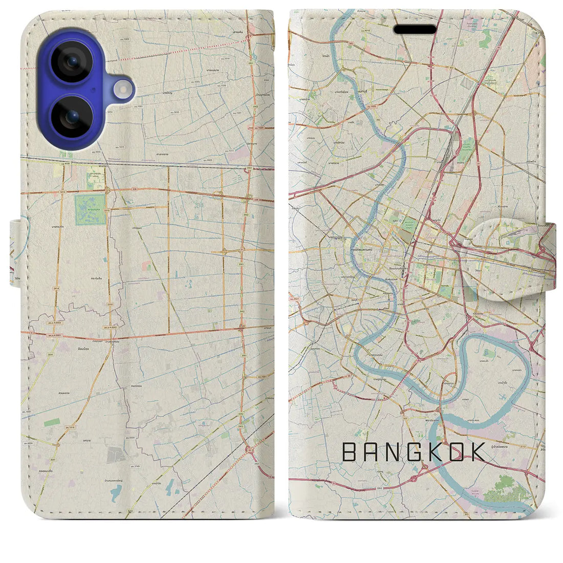【バンコク(タイ)】地図柄iPhoneケース(手帳タイプ)ナチュラル・iPhone 16 Pro Max 用