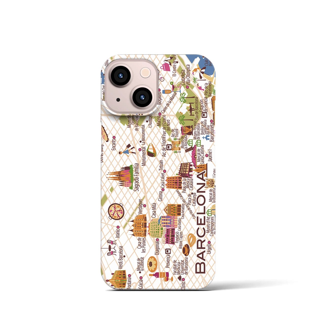 【バルセロナ】イラストマップiPhoneケース(バックカバータイプ)ブライトiPhone 13 mini 用<アウトレット>