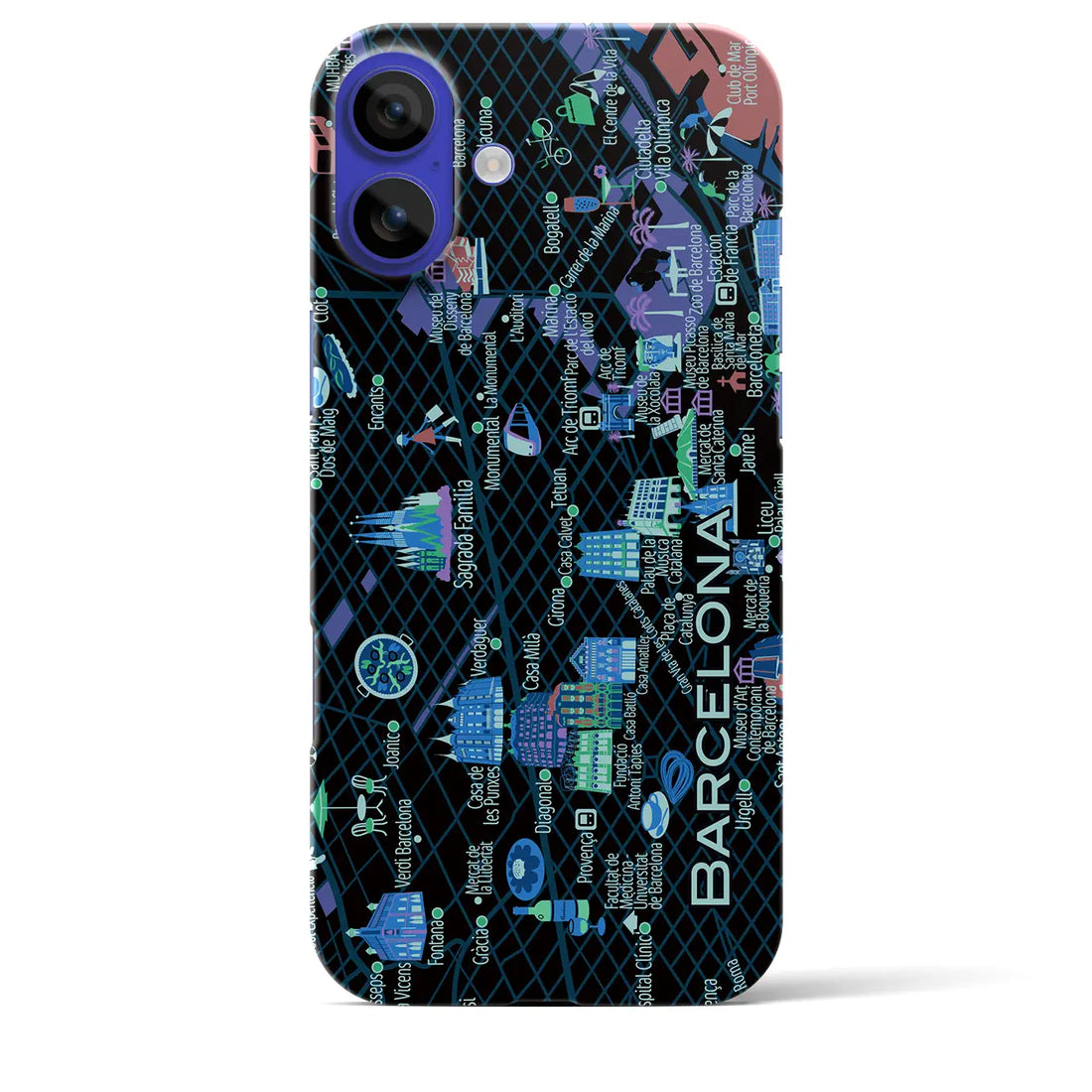 【バルセロナ(イラスト)】イラストマップiPhoneケース(バックカバータイプ)ダーク・iPhone 16 Pro Max 用