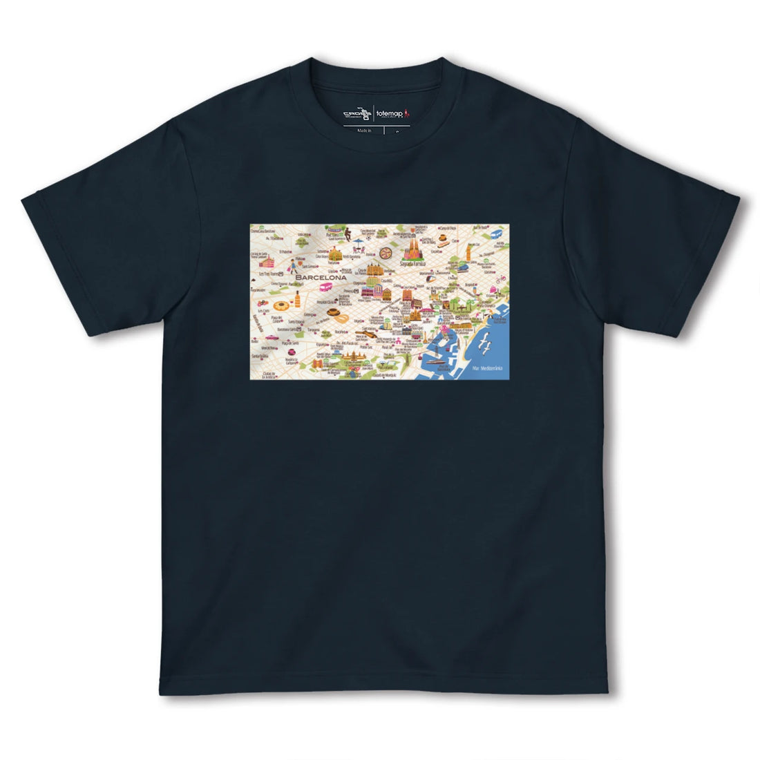 【バルセロナ(イラスト)(スペイン)】イラストマップTシャツ