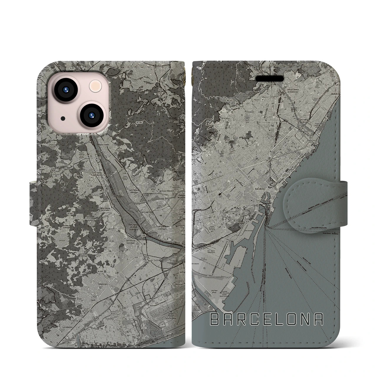 【バルセロナ(スペイン)】地図柄iPhoneケース(手帳タイプ)
