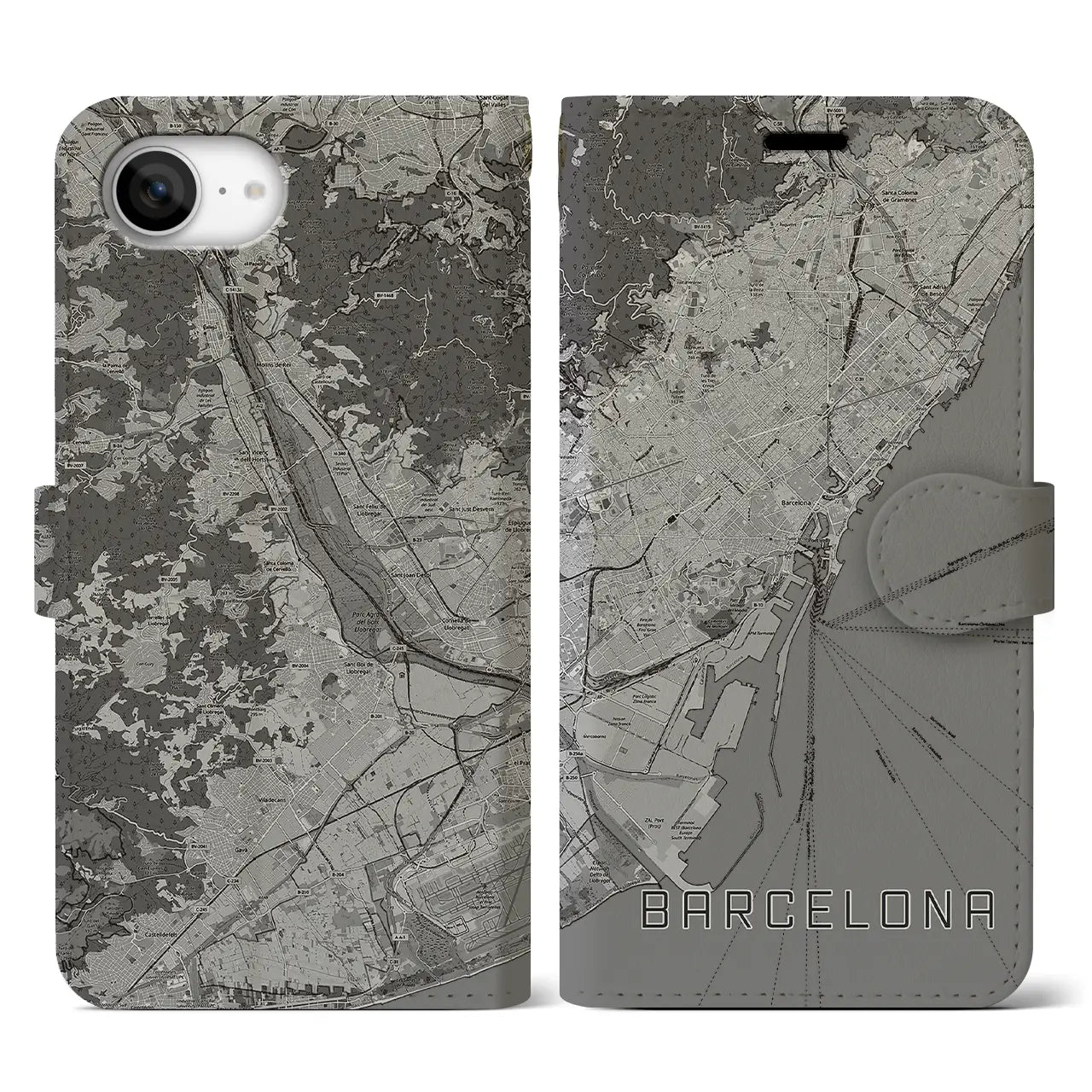 【バルセロナ(スペイン)】地図柄iPhoneケース(手帳タイプ)