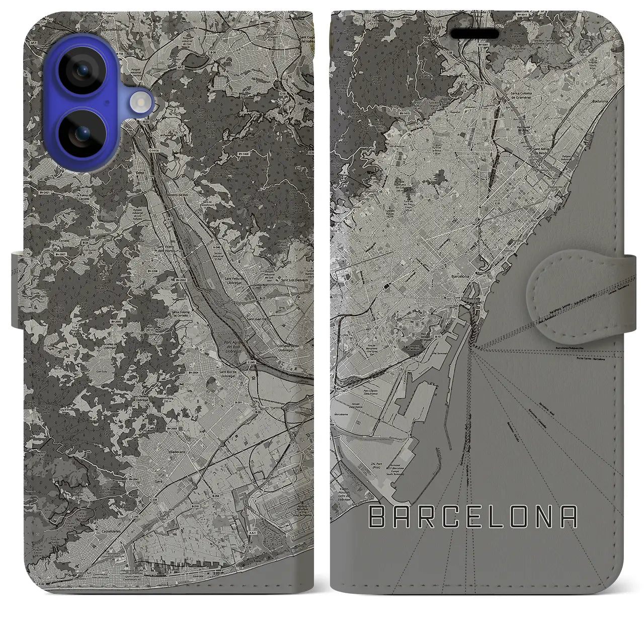 【バルセロナ(スペイン)】地図柄iPhoneケース(手帳タイプ)