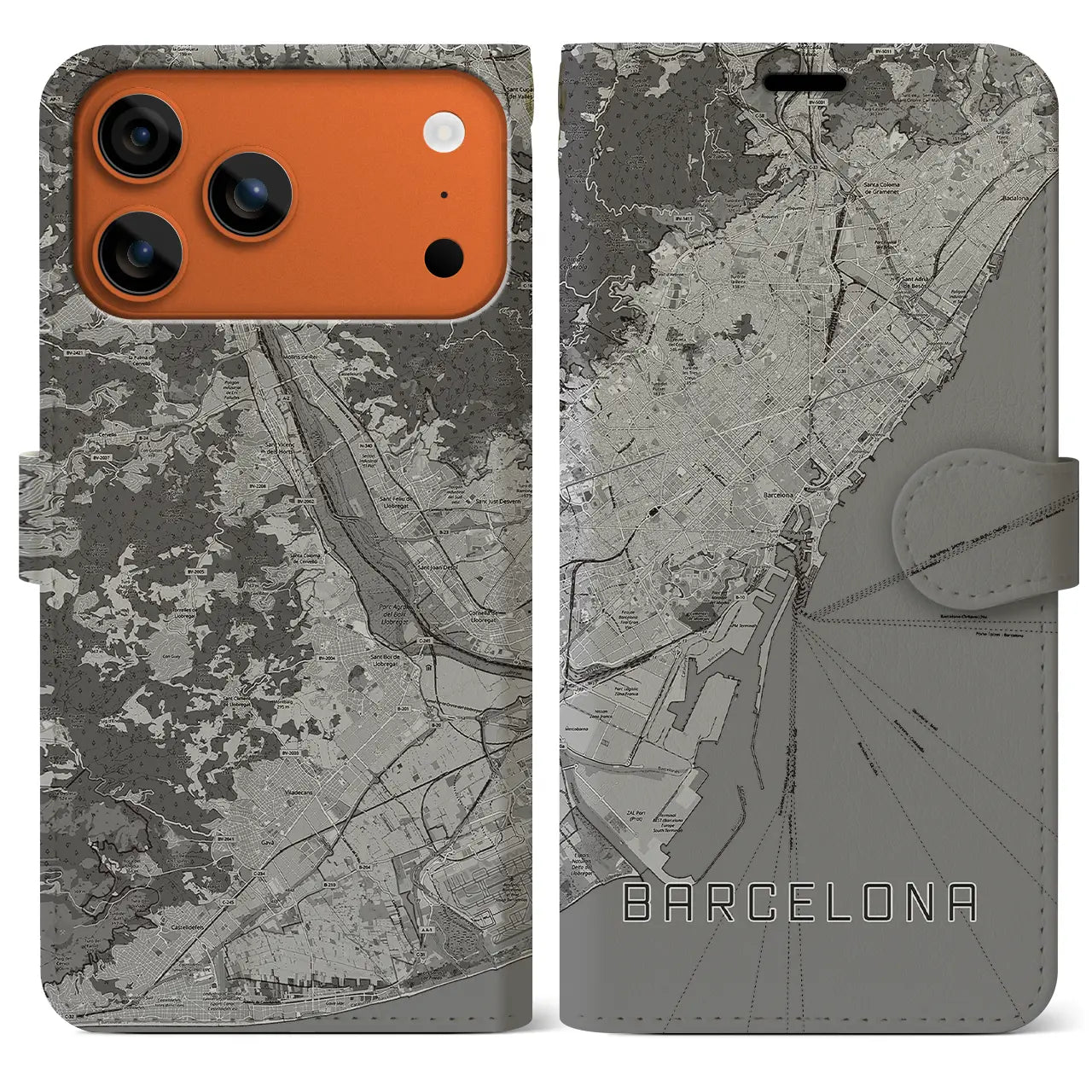 【バルセロナ(スペイン)】地図柄iPhoneケース(手帳タイプ)