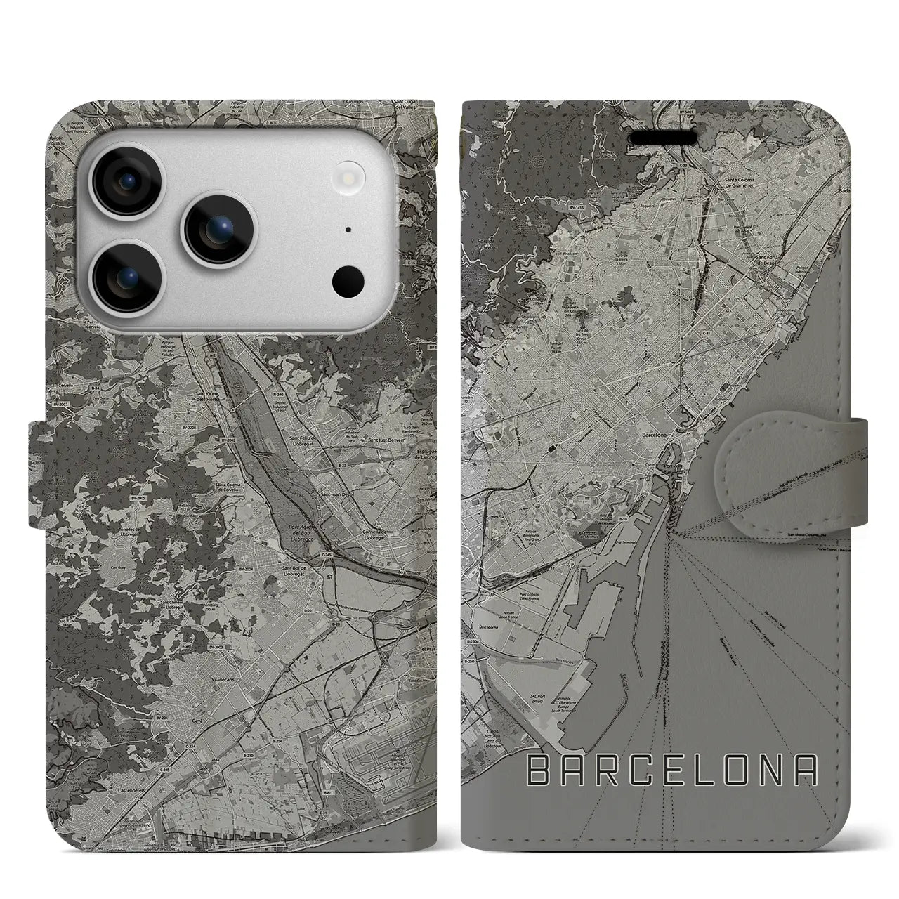 【バルセロナ(スペイン)】地図柄iPhoneケース(手帳タイプ)