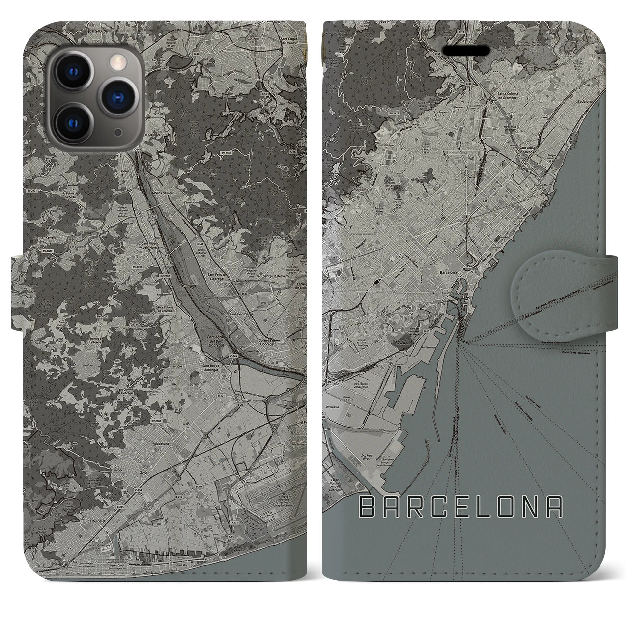 【バルセロナ(スペイン)】地図柄iPhoneケース(手帳タイプ)